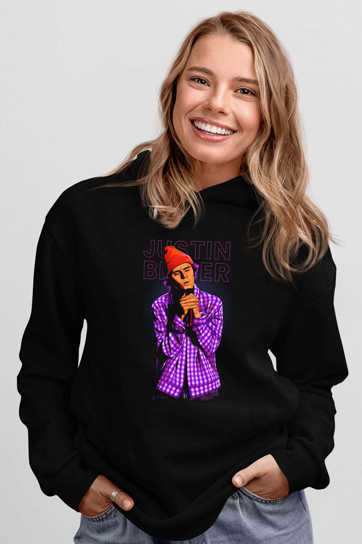 Justin Bieber Siyah Unisex Kapüşonlu Sweatshirt