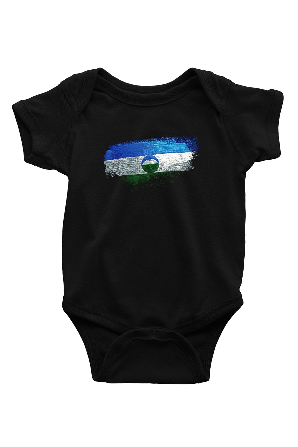 Kabardino Balkarya - Kabardino Balkaria Bayrağı Baskılı Unisex Siyah Bebek Body - Zıbın