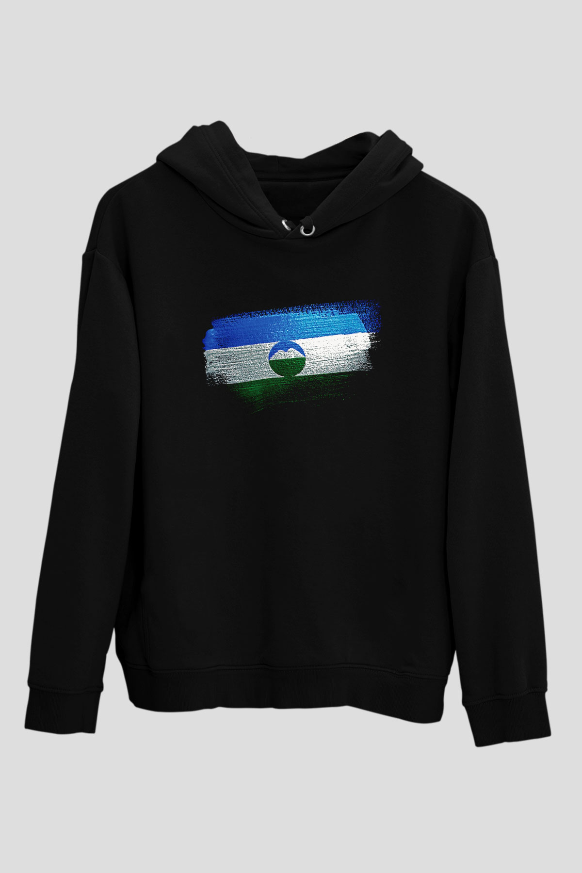Kabardino Balkarya - Kabardino Balkaria Bayrağı Baskılı Unisex Siyah Hoodie
