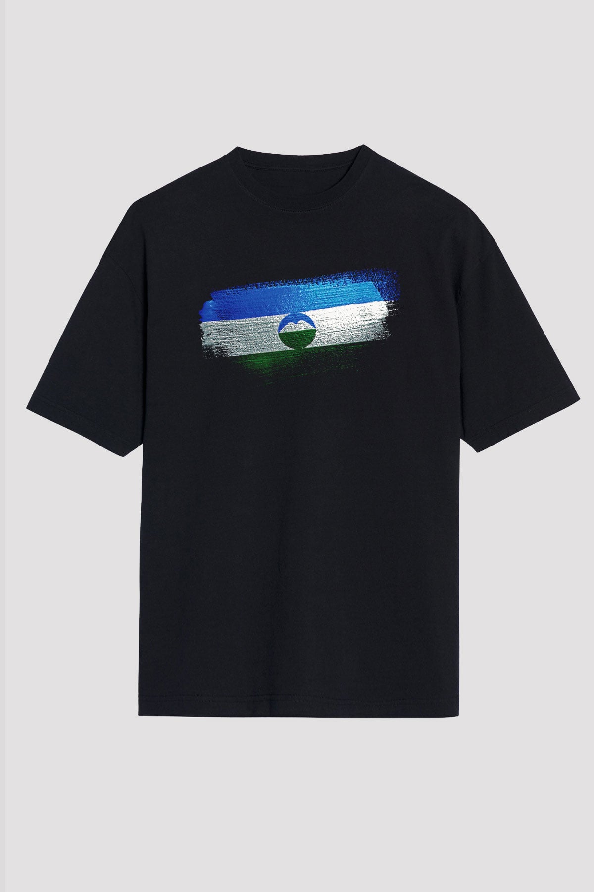 Kabardino Balkarya - Kabardino Balkaria Bayrağı Baskılı Unisex Siyah Oversize Tişört