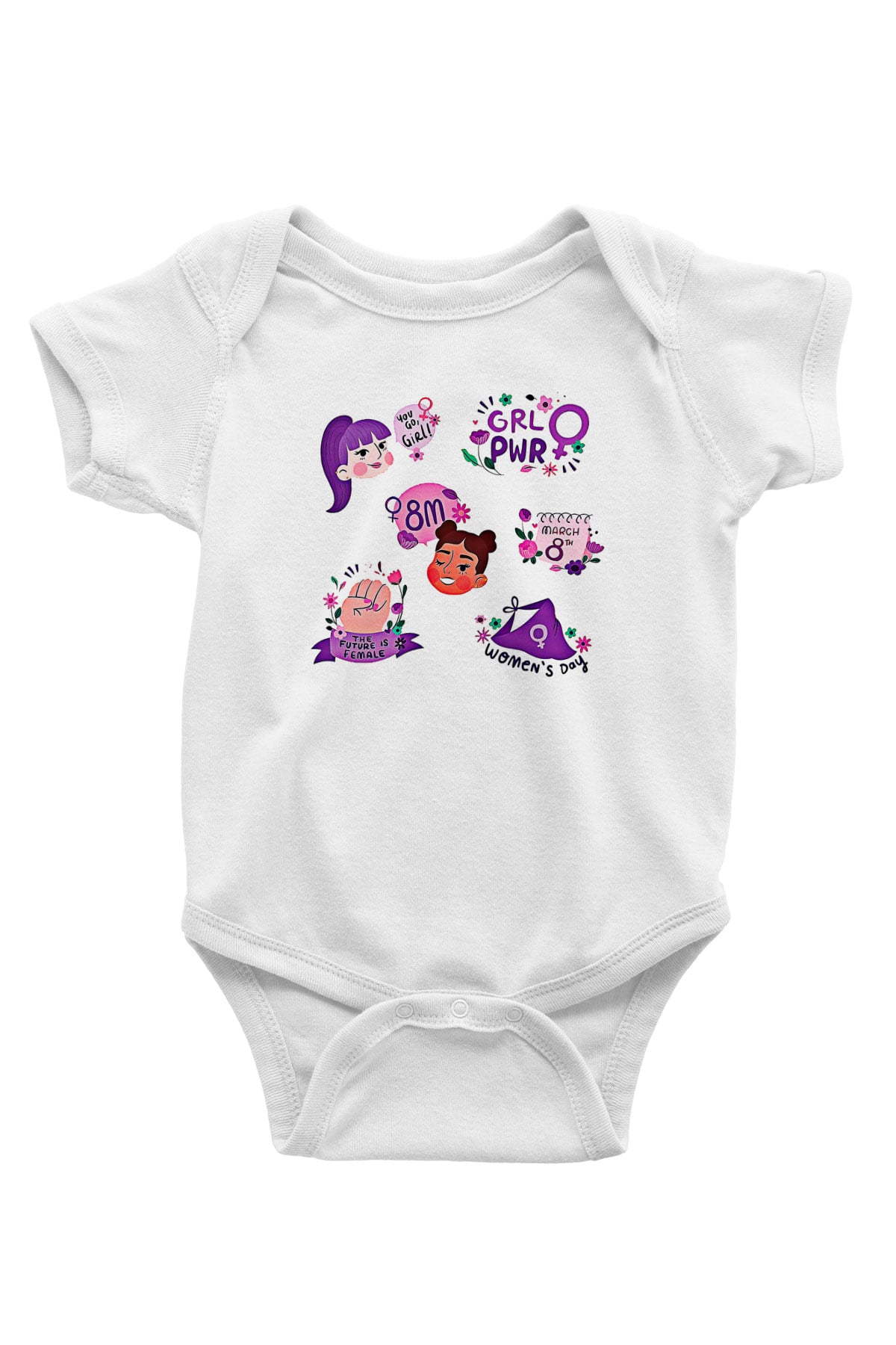 Kadınlar Günü Baskılı Beyaz Unisex Bebek Body - Zıbın