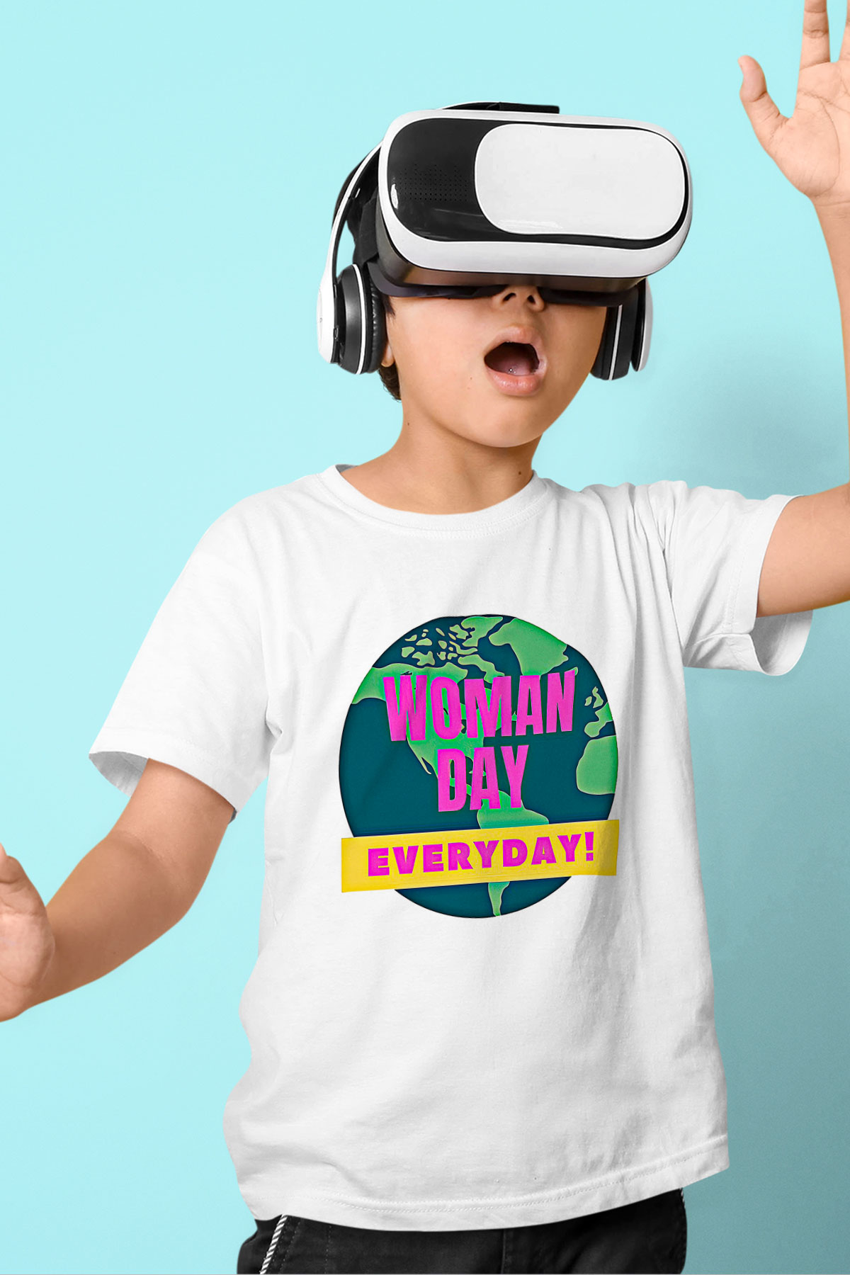 Kadınlar Günü Baskılı Beyaz Unisex Beyaz Çocuk Tişört - Tshirt