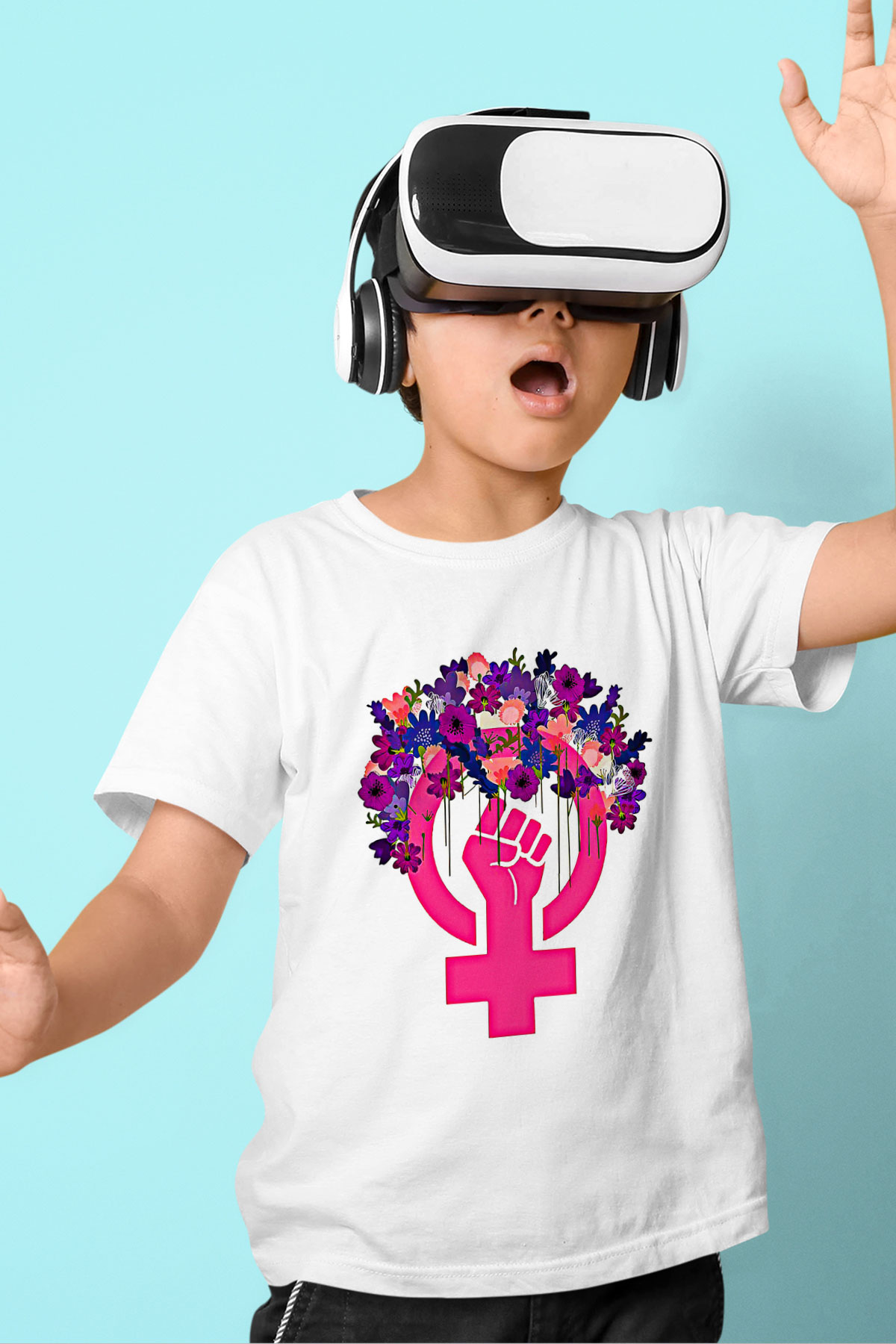 Kadınlar Günü Baskılı Beyaz Unisex Beyaz Çocuk Tişört - Tshirt