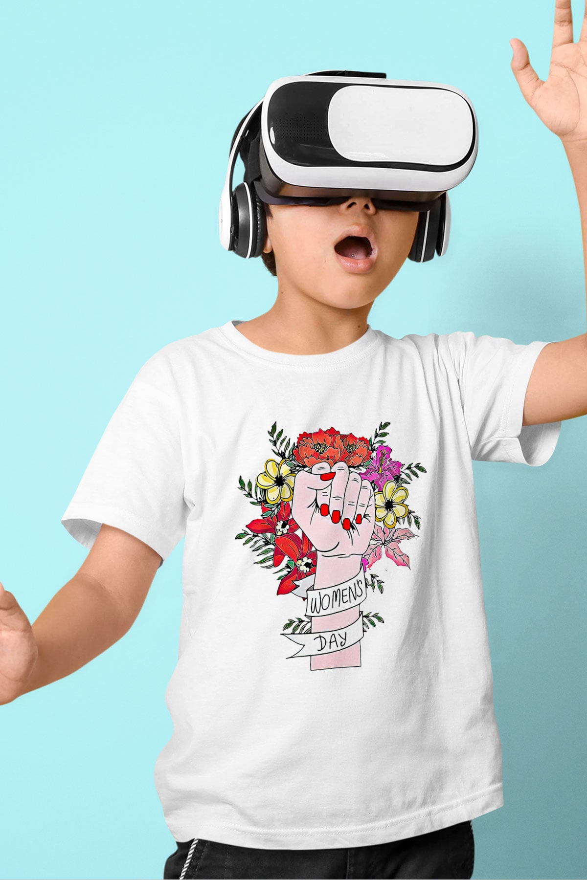 Kadınlar Günü Baskılı Beyaz Unisex Beyaz Çocuk Tişört - Tshirt