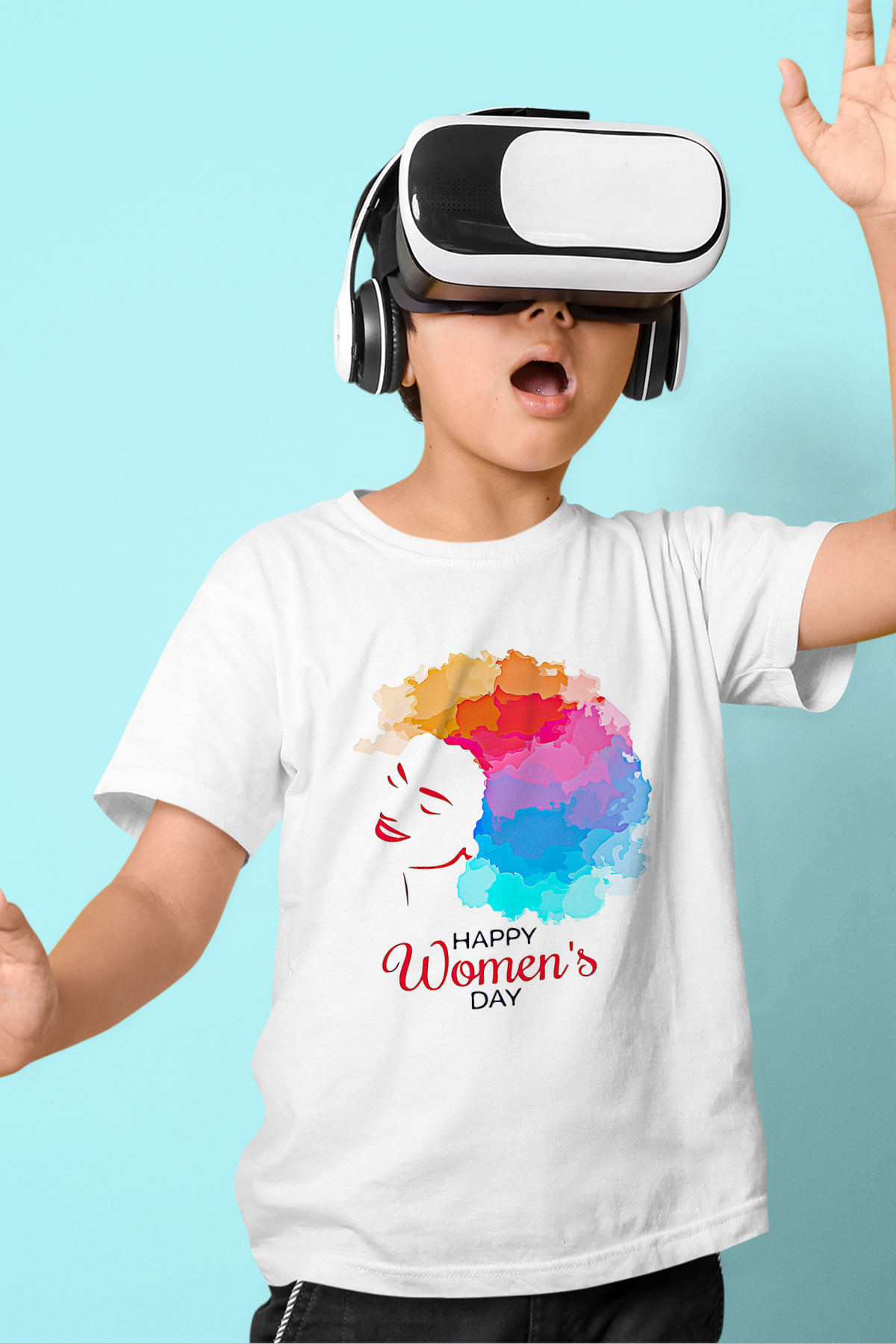 Kadınlar Günü Baskılı Beyaz Unisex Beyaz Çocuk Tişört - Tshirt