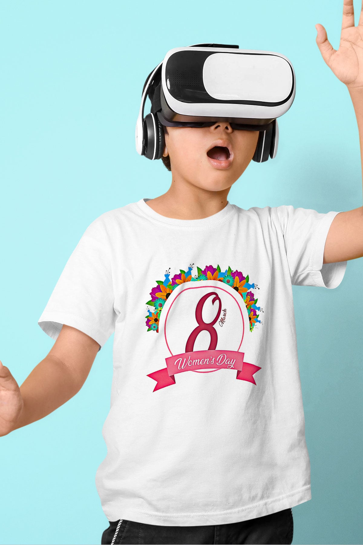 Kadınlar Günü Baskılı Beyaz Unisex Beyaz Çocuk Tişört - Tshirt