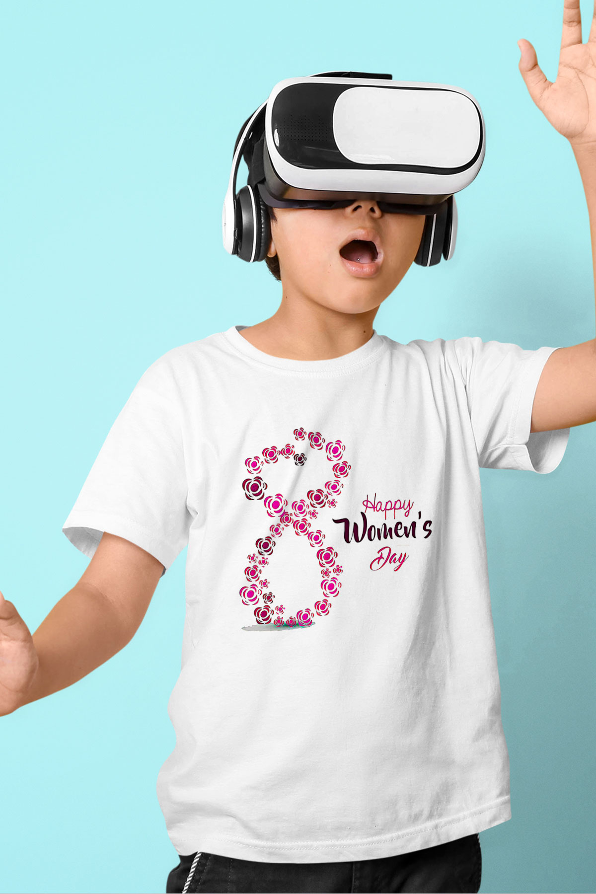 Kadınlar Günü Baskılı Beyaz Unisex Beyaz Çocuk Tişört - Tshirt