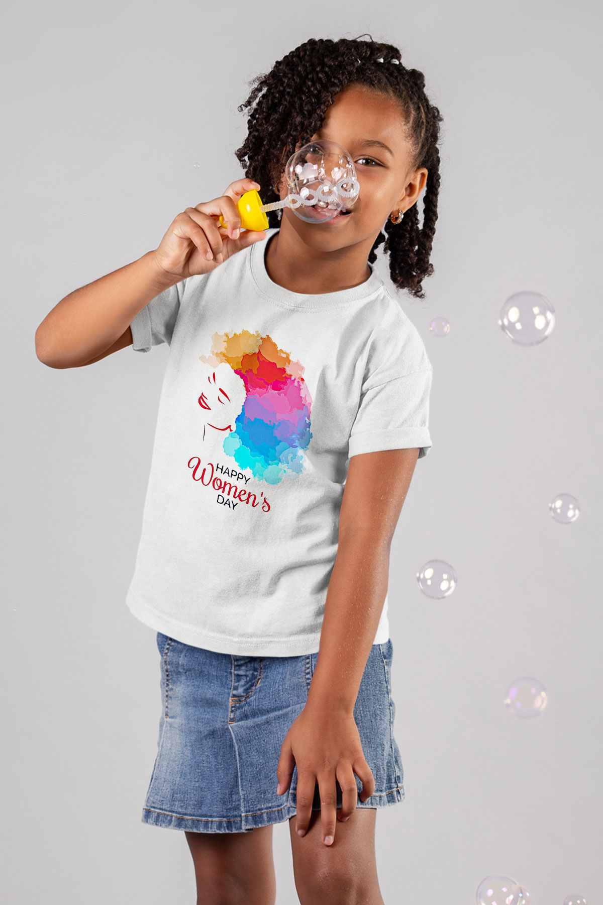Kadınlar Günü Baskılı Beyaz Unisex Beyaz Çocuk Tişört - Tshirt