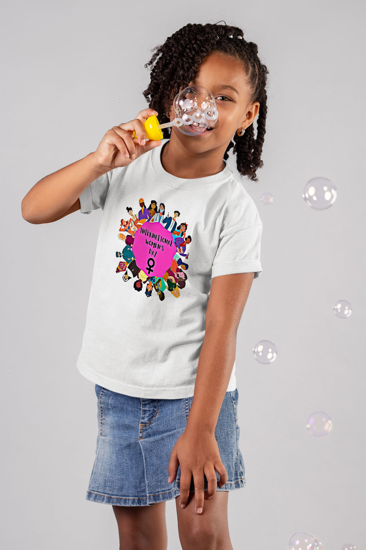 Kadınlar Günü Baskılı Beyaz Unisex Beyaz Çocuk Tişört - Tshirt