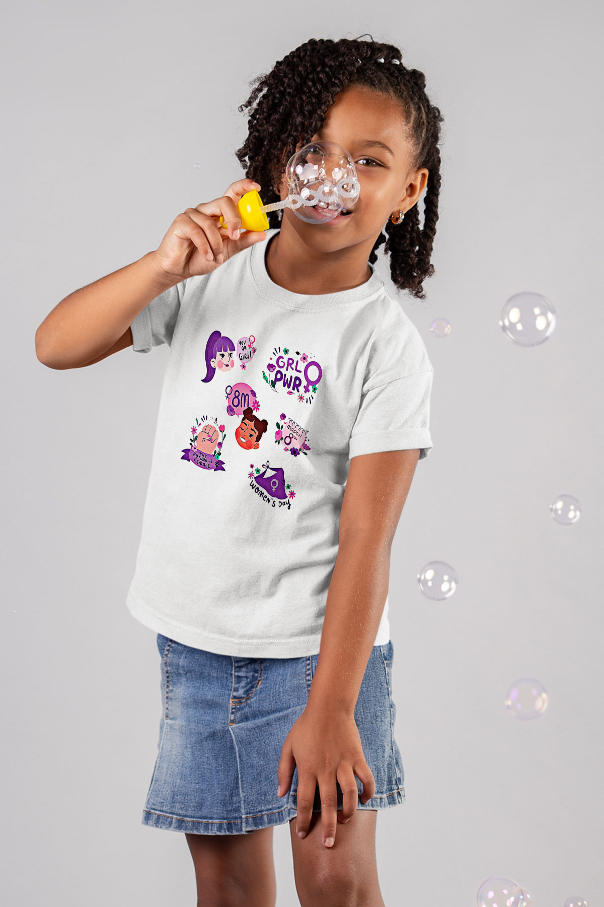 Kadınlar Günü Baskılı Beyaz Unisex Beyaz Çocuk Tişört - Tshirt