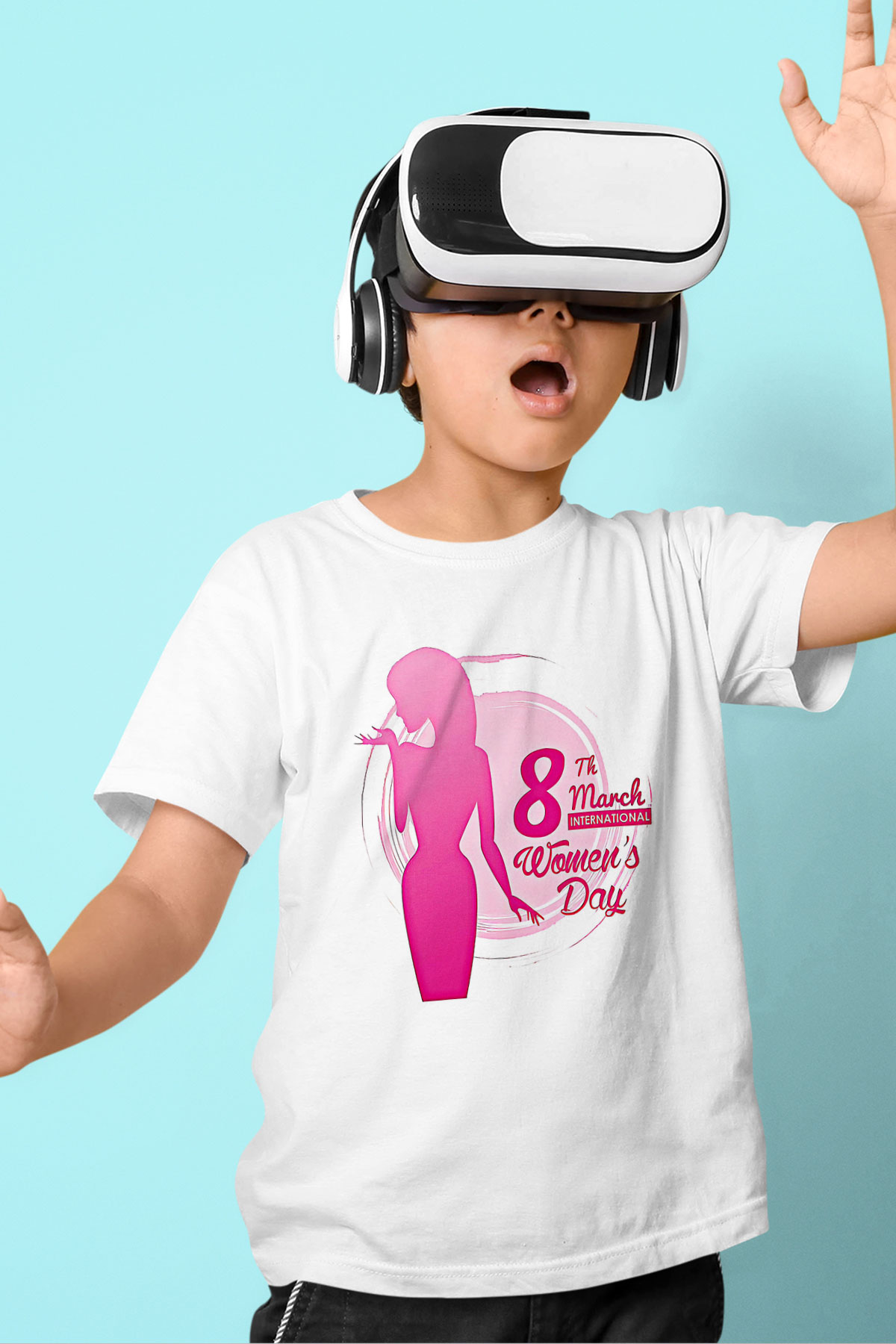 Kadınlar Günü Baskılı Beyaz Unisex Beyaz Çocuk Tişört - Tshirt