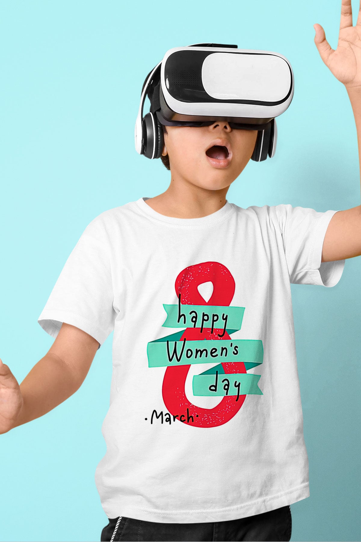 Kadınlar Günü Baskılı Beyaz Unisex Beyaz Çocuk Tişört - Tshirt
