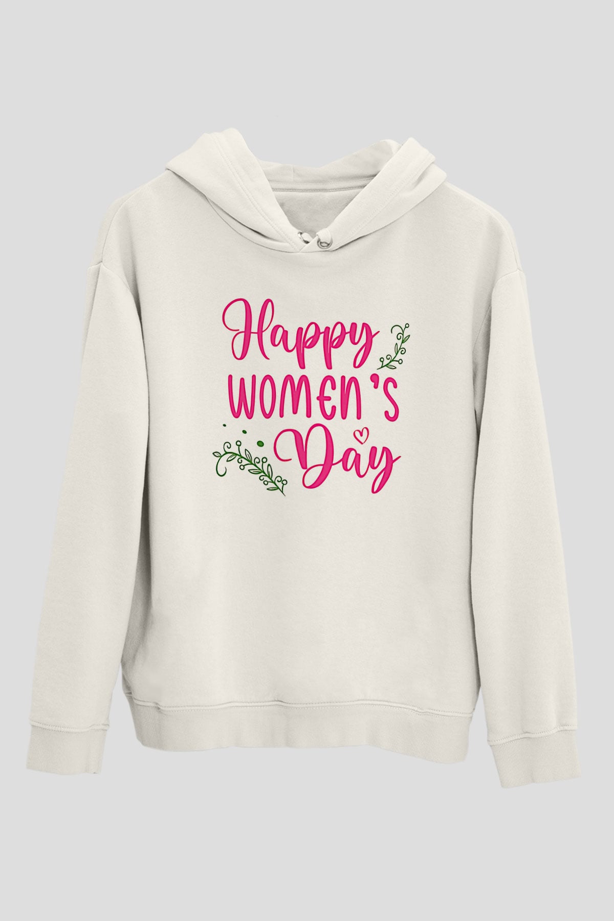 Kadınlar Günü Baskılı Beyaz Unisex Kapüşonlu Sweatshirt