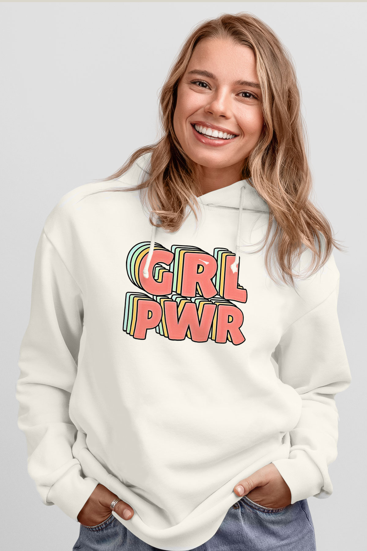 Kadınlar Günü Baskılı Beyaz Unisex Kapüşonlu Sweatshirt