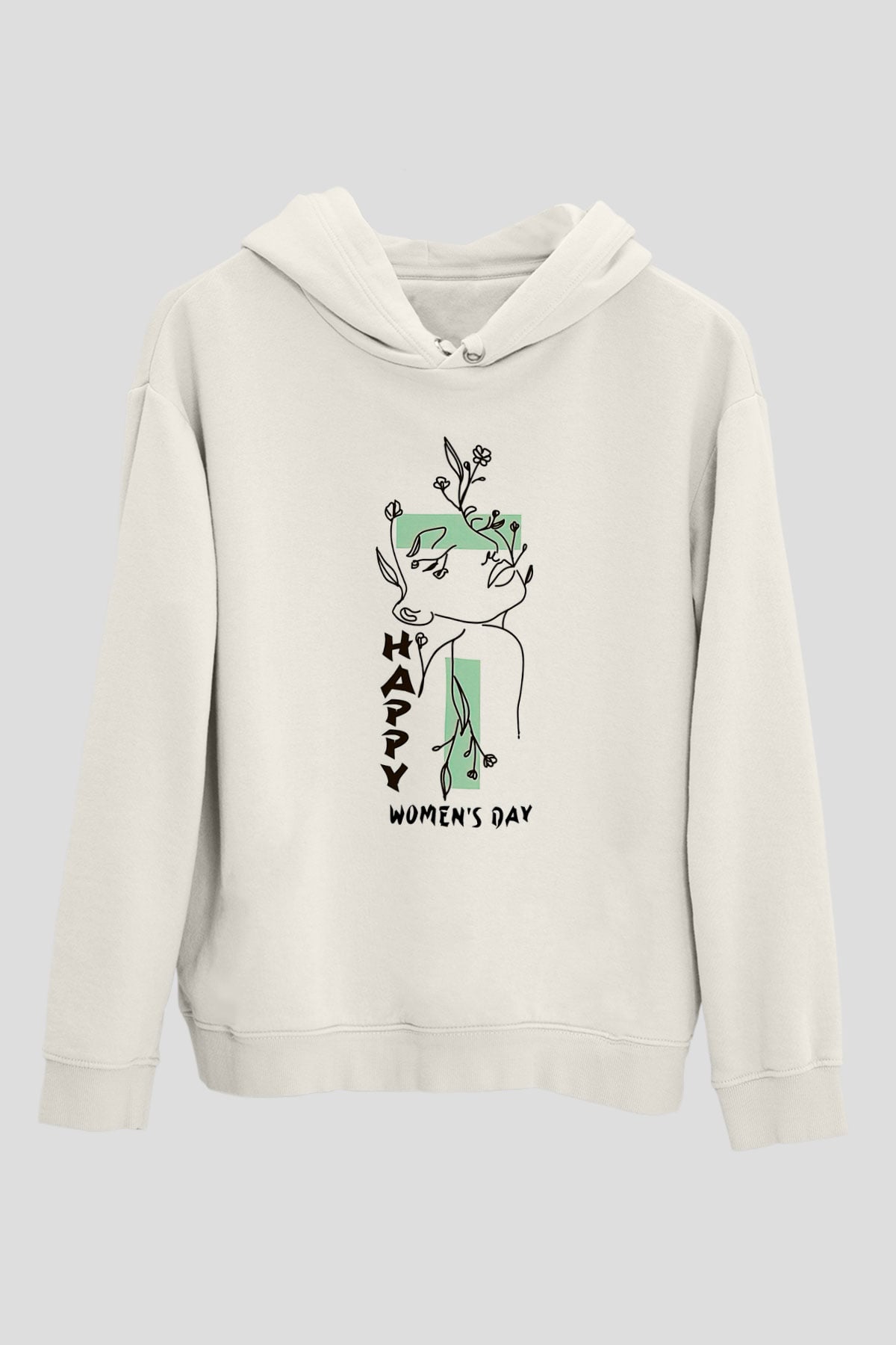 Kadınlar Günü Baskılı Beyaz Unisex Kapüşonlu Sweatshirt
