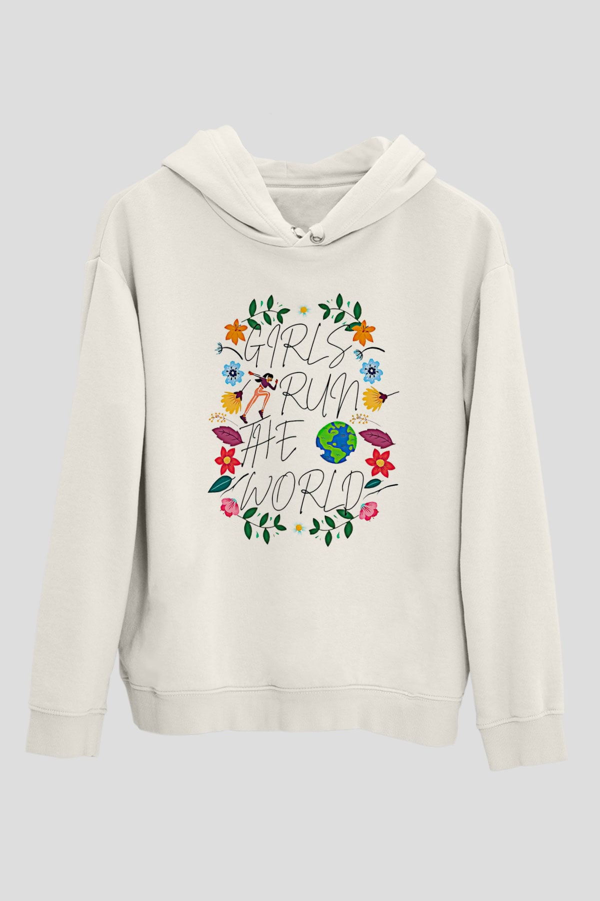 Kadınlar Günü Baskılı Beyaz Unisex Kapüşonlu Sweatshirt