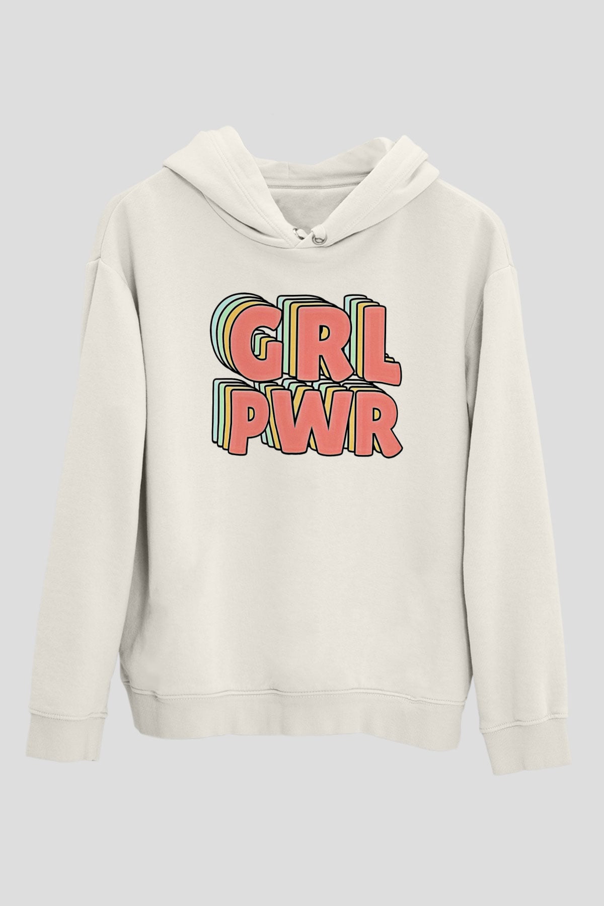 Kadınlar Günü Baskılı Beyaz Unisex Kapüşonlu Sweatshirt