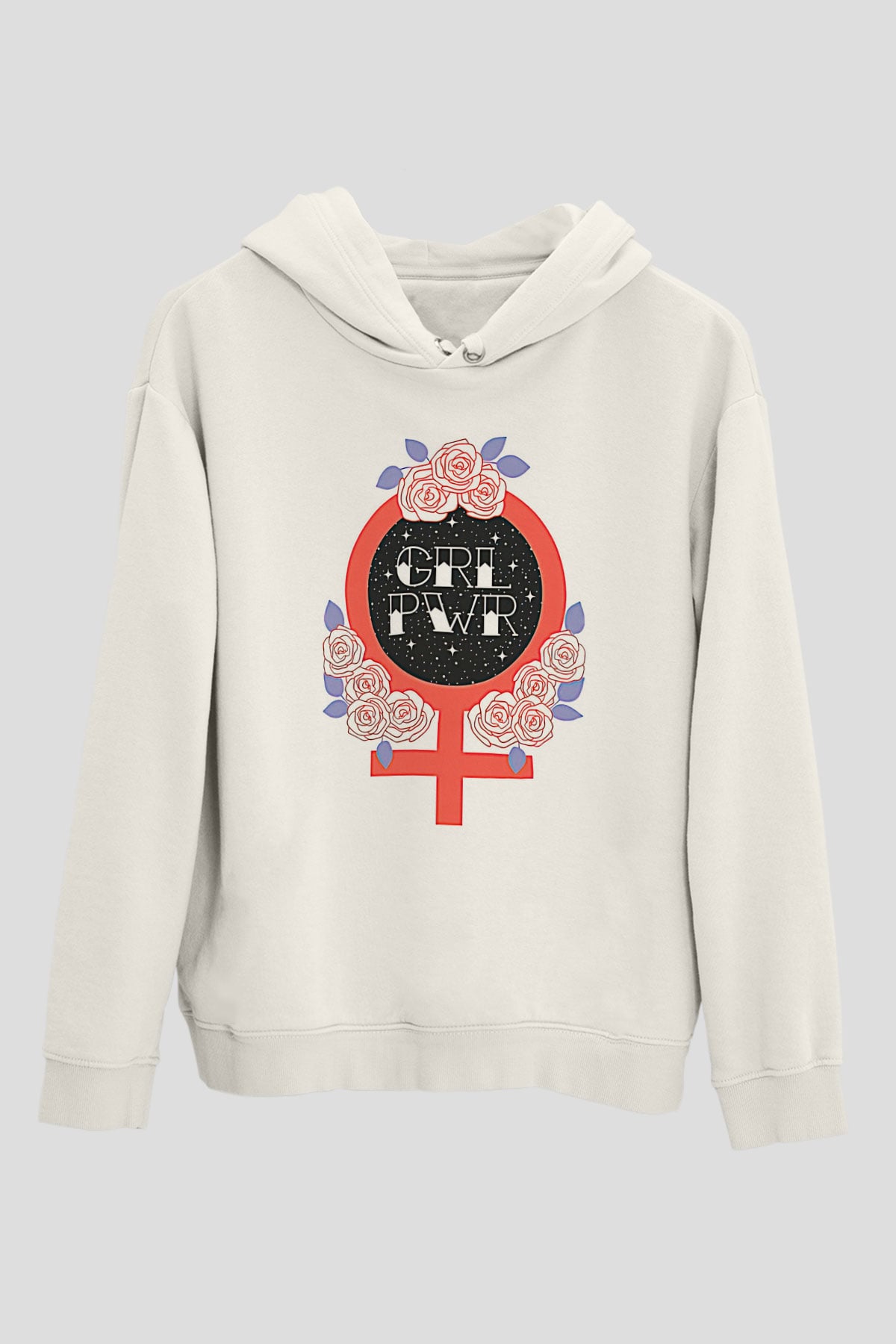 Kadınlar Günü Baskılı Beyaz Unisex Kapüşonlu Sweatshirt