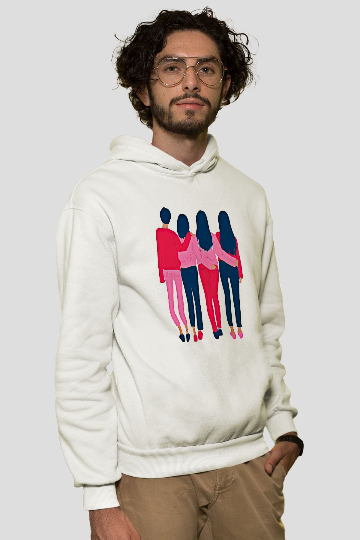 Kadınlar Günü Baskılı Beyaz Unisex Kapüşonlu Sweatshirt
