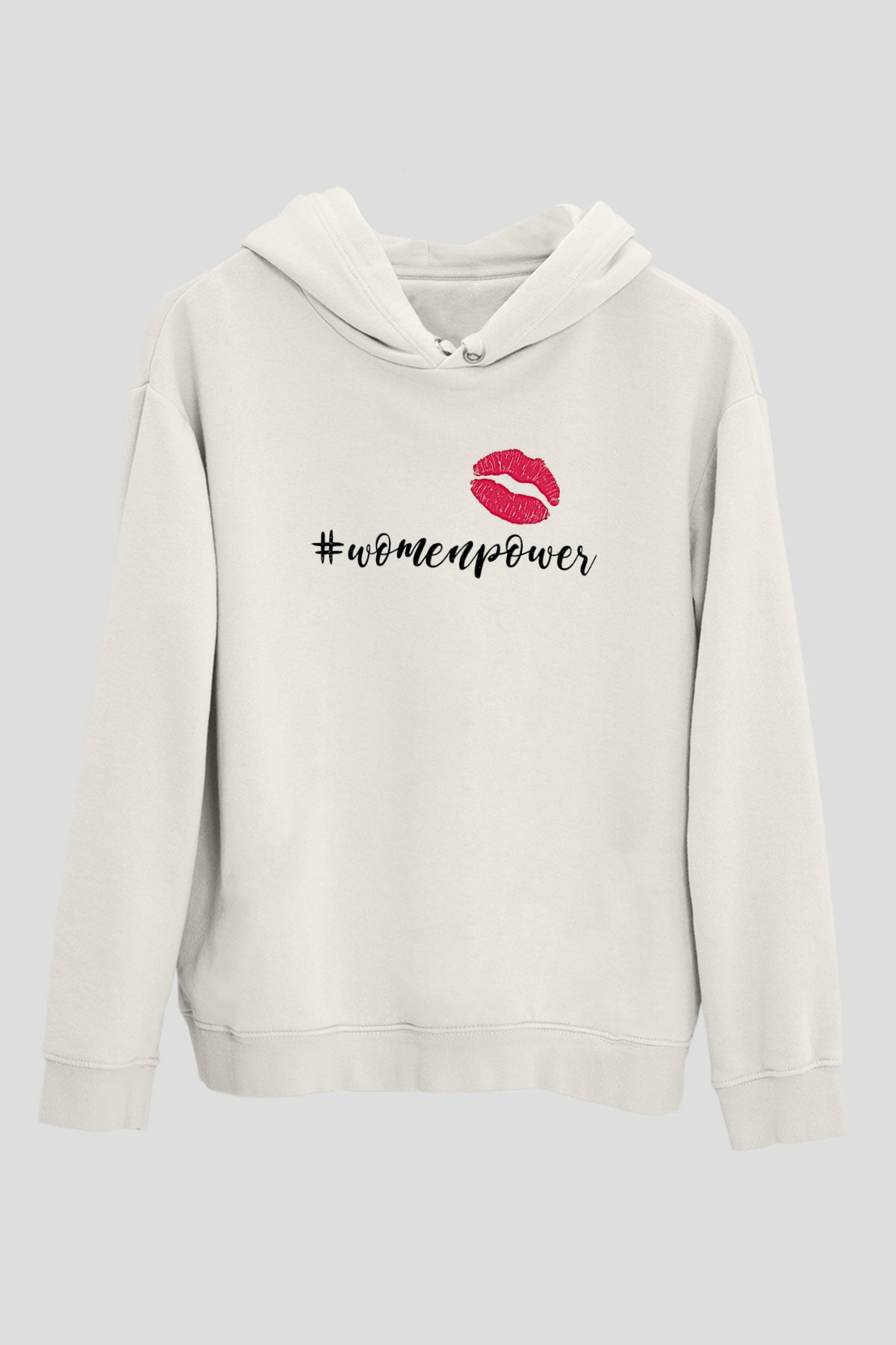 Kadınlar Günü Baskılı Beyaz Unisex Kapüşonlu Sweatshirt