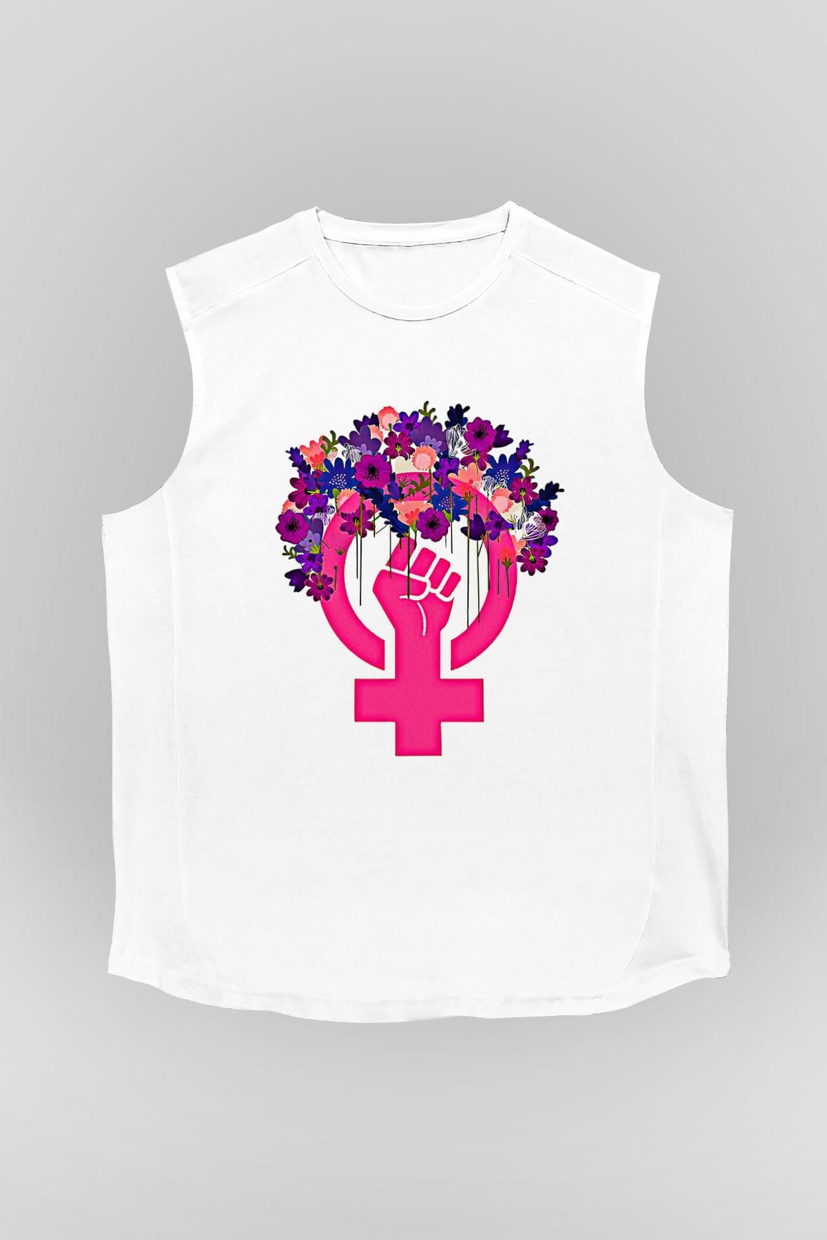 Kadınlar Günü Baskılı Beyaz Unisex Kolsuz Tişört - Tshirt