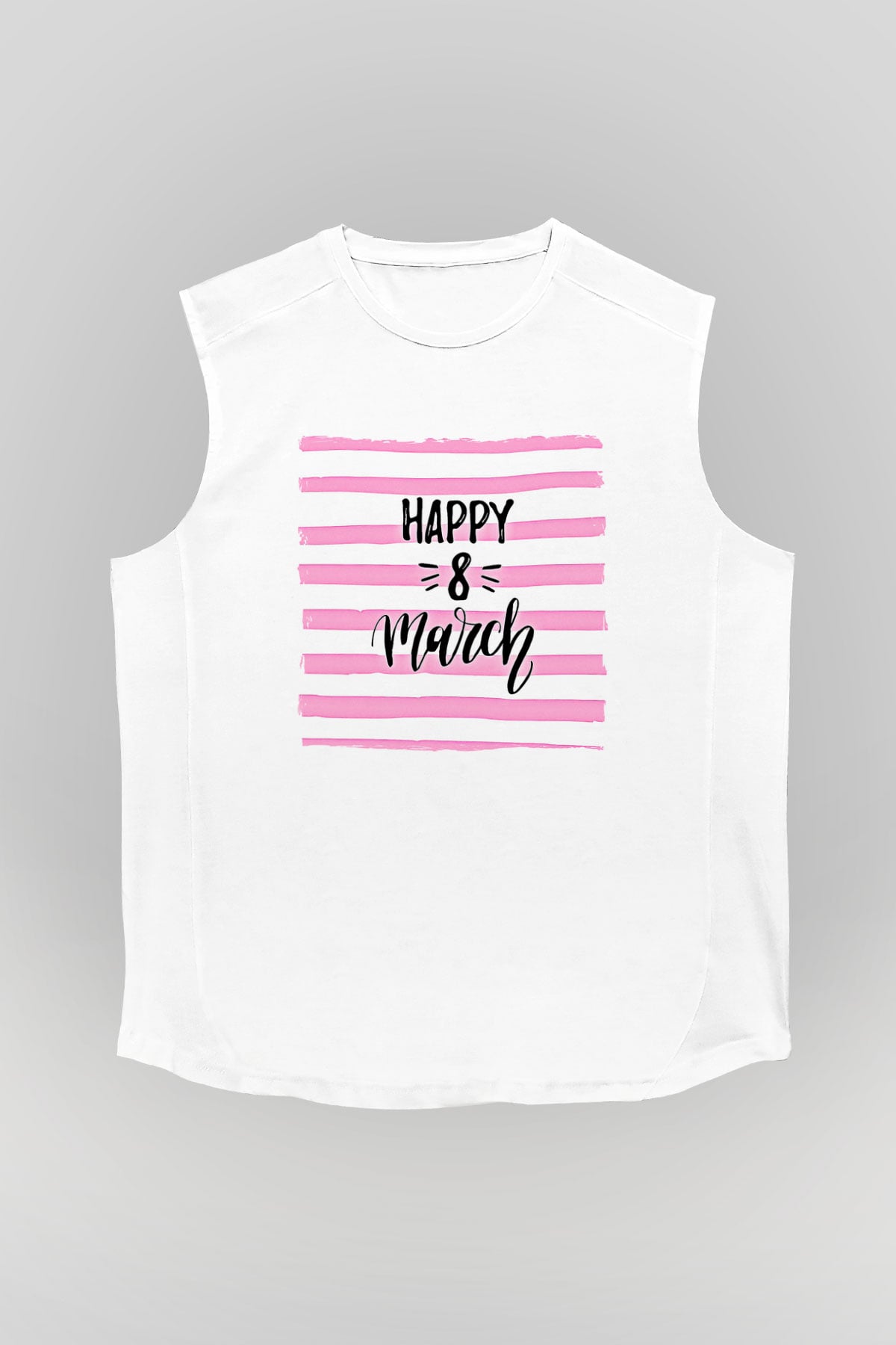 Kadınlar Günü Baskılı Beyaz Unisex Kolsuz Tişört - Tshirt