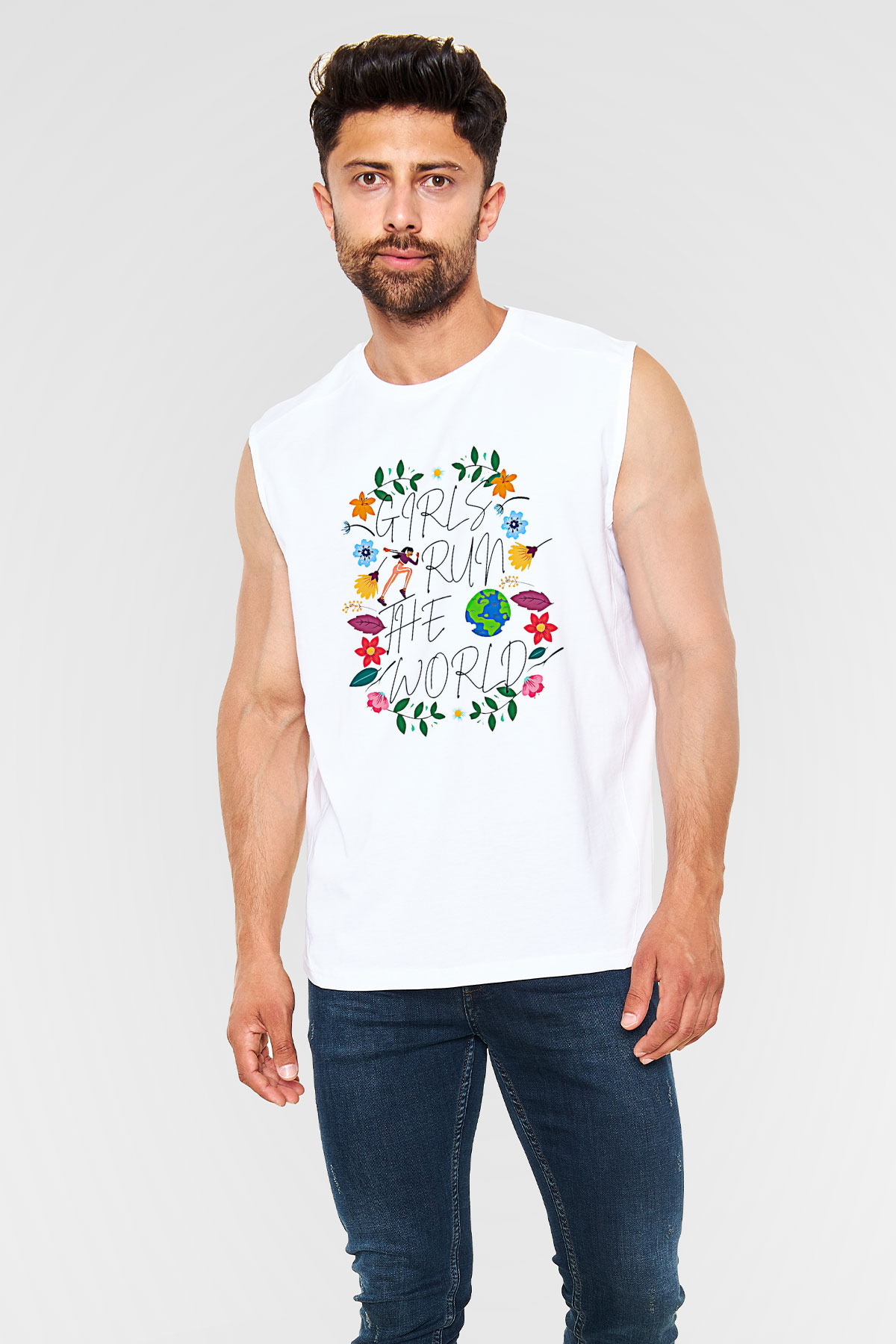 Kadınlar Günü Baskılı Beyaz Unisex Kolsuz Tişört - Tshirt