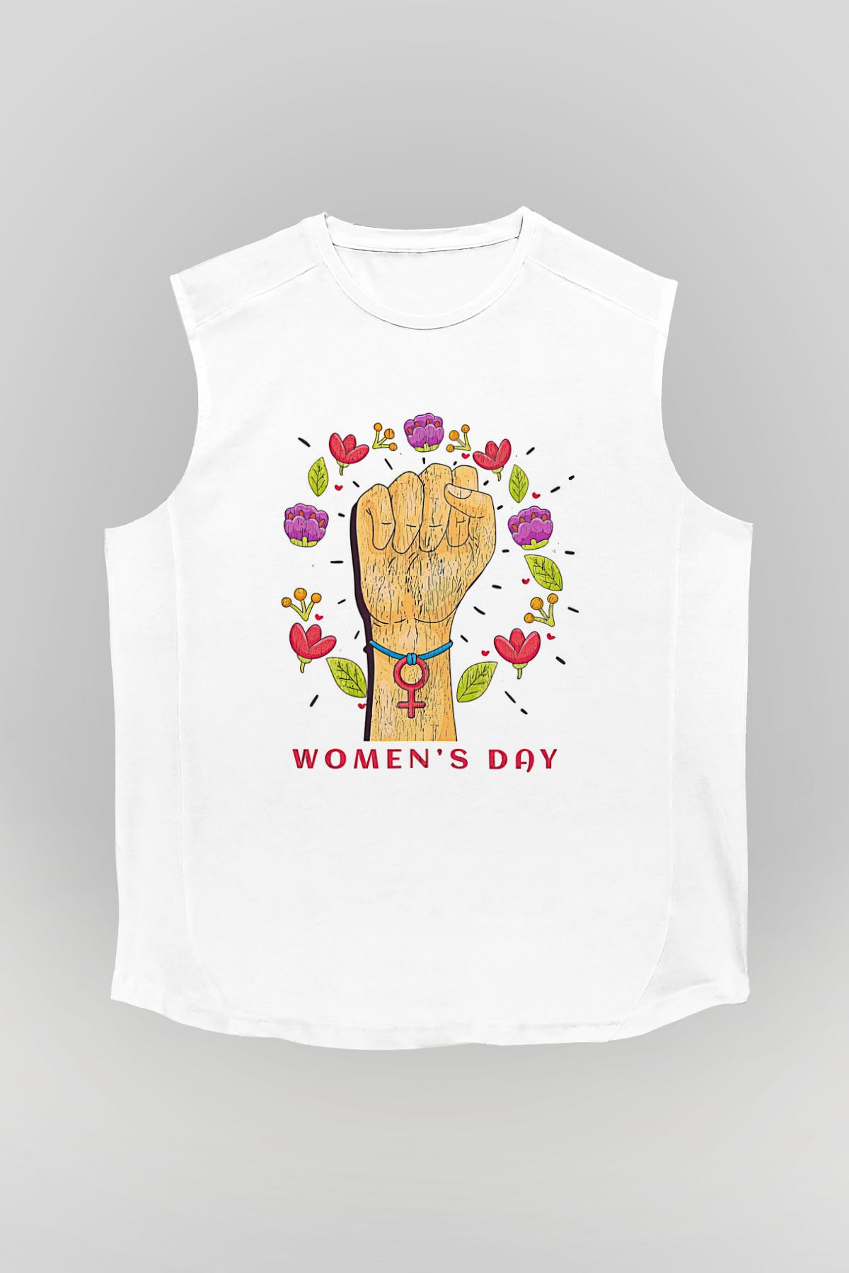 Kadınlar Günü Baskılı Beyaz Unisex Kolsuz Tişört - Tshirt
