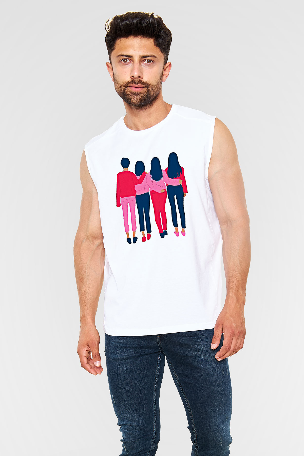 Kadınlar Günü Baskılı Beyaz Unisex Kolsuz Tişört - Tshirt