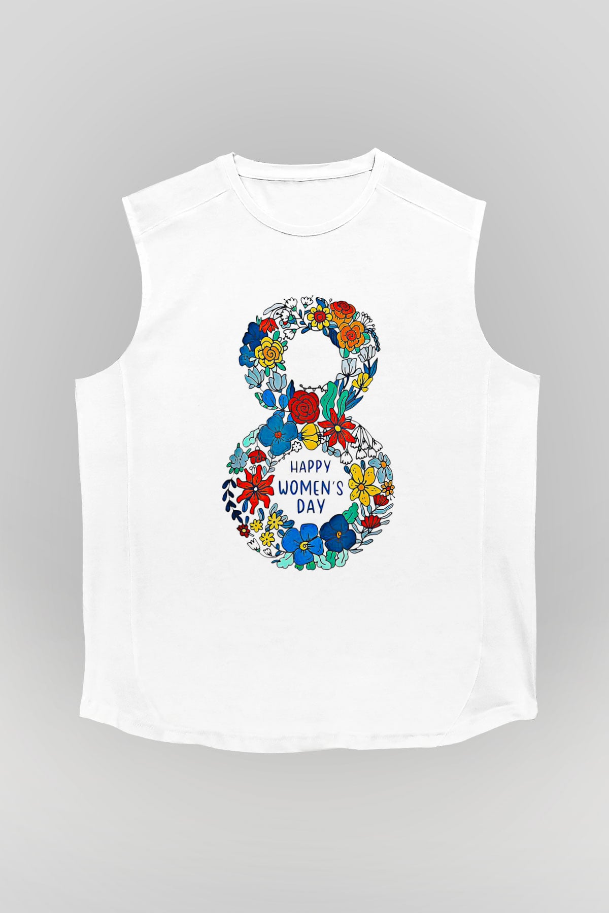 Kadınlar Günü Baskılı Beyaz Unisex Kolsuz Tişört - Tshirt
