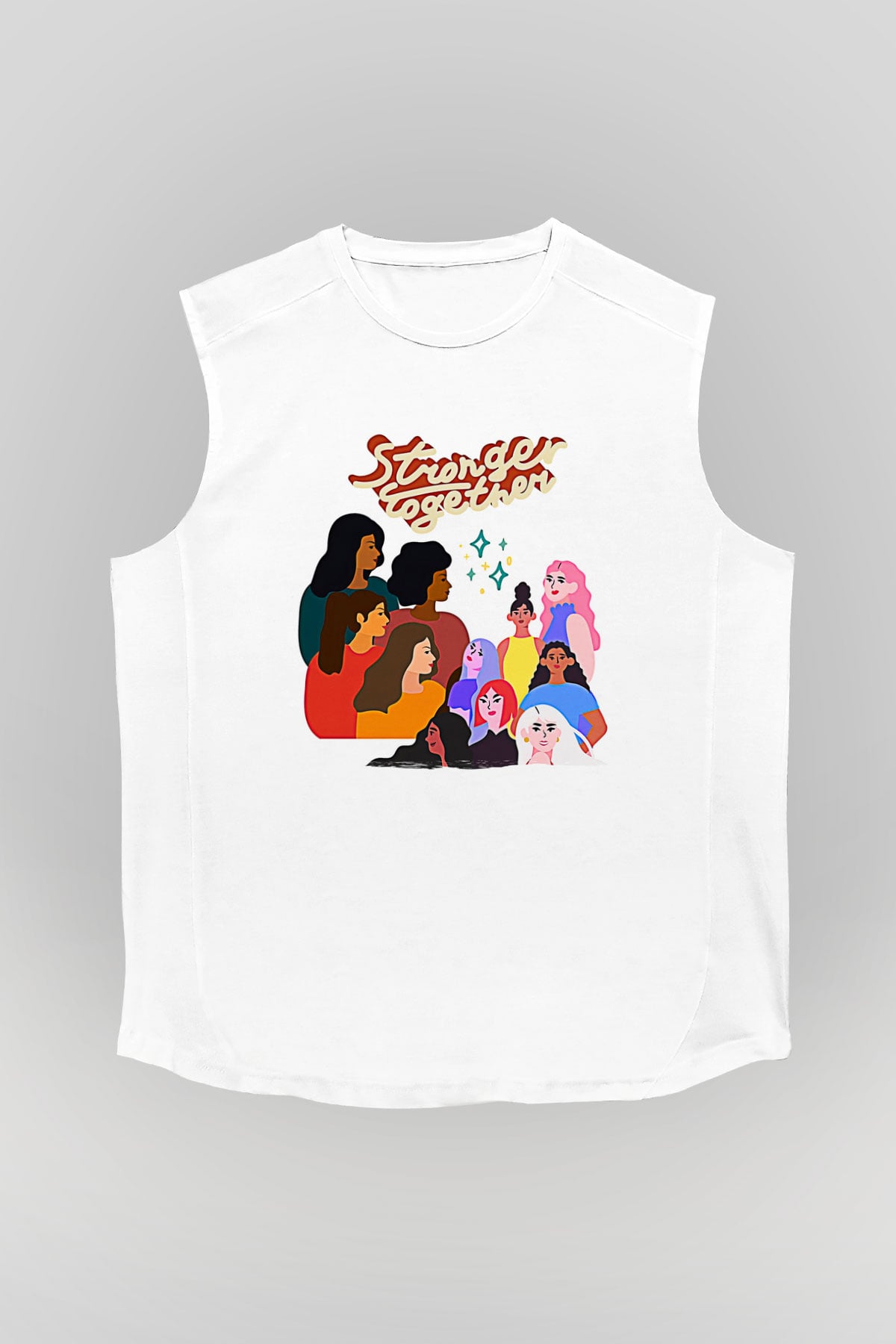 Kadınlar Günü Baskılı Beyaz Unisex Kolsuz Tişört - Tshirt