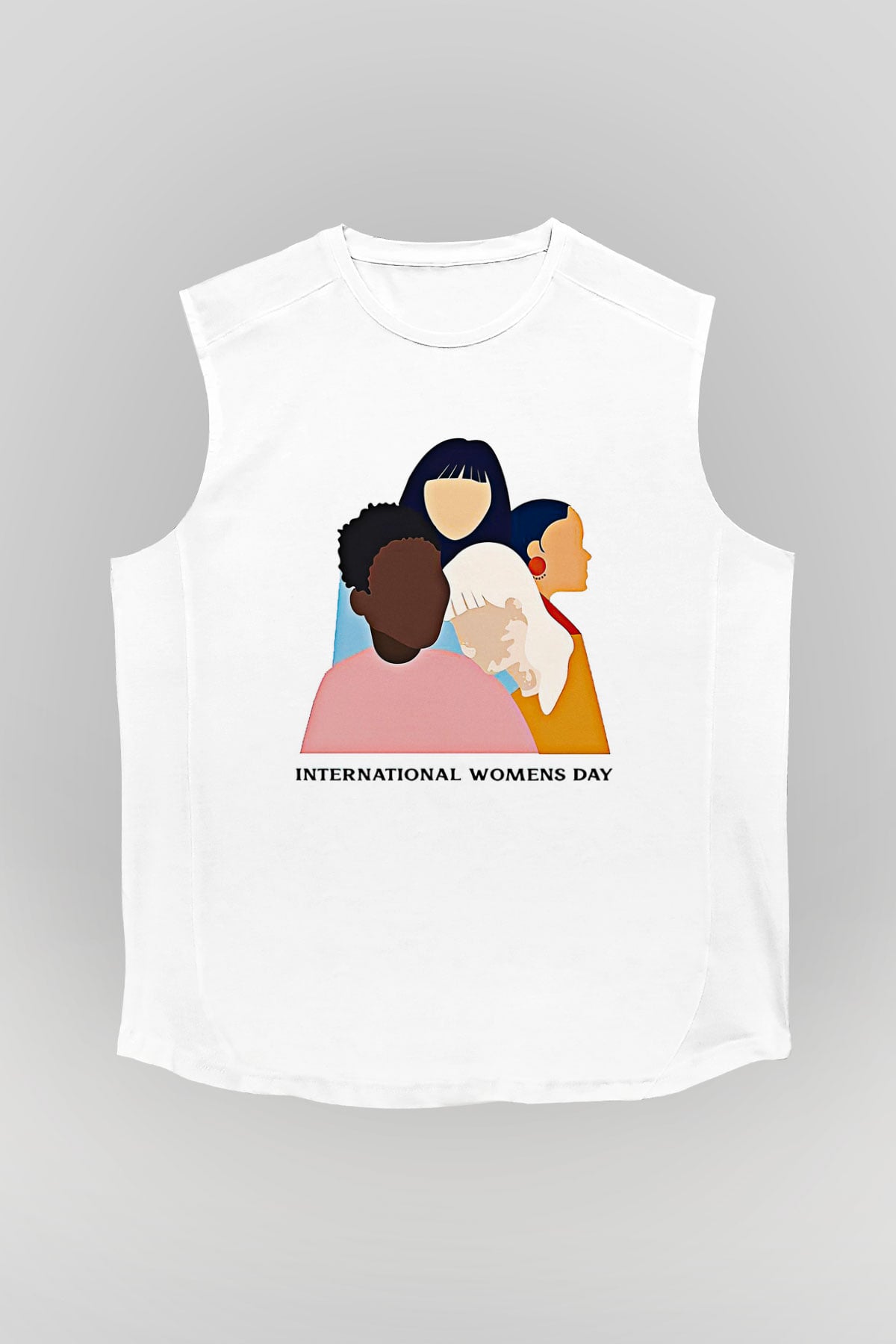 Kadınlar Günü Baskılı Beyaz Unisex Kolsuz Tişört - Tshirt