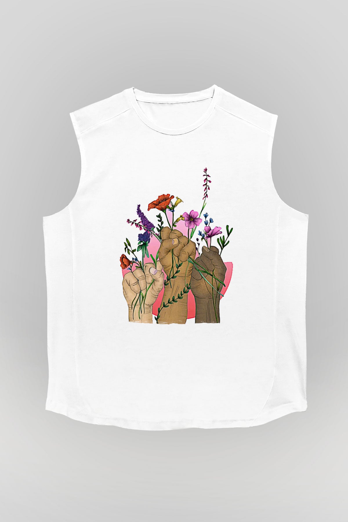 Kadınlar Günü Baskılı Beyaz Unisex Kolsuz Tişört - Tshirt