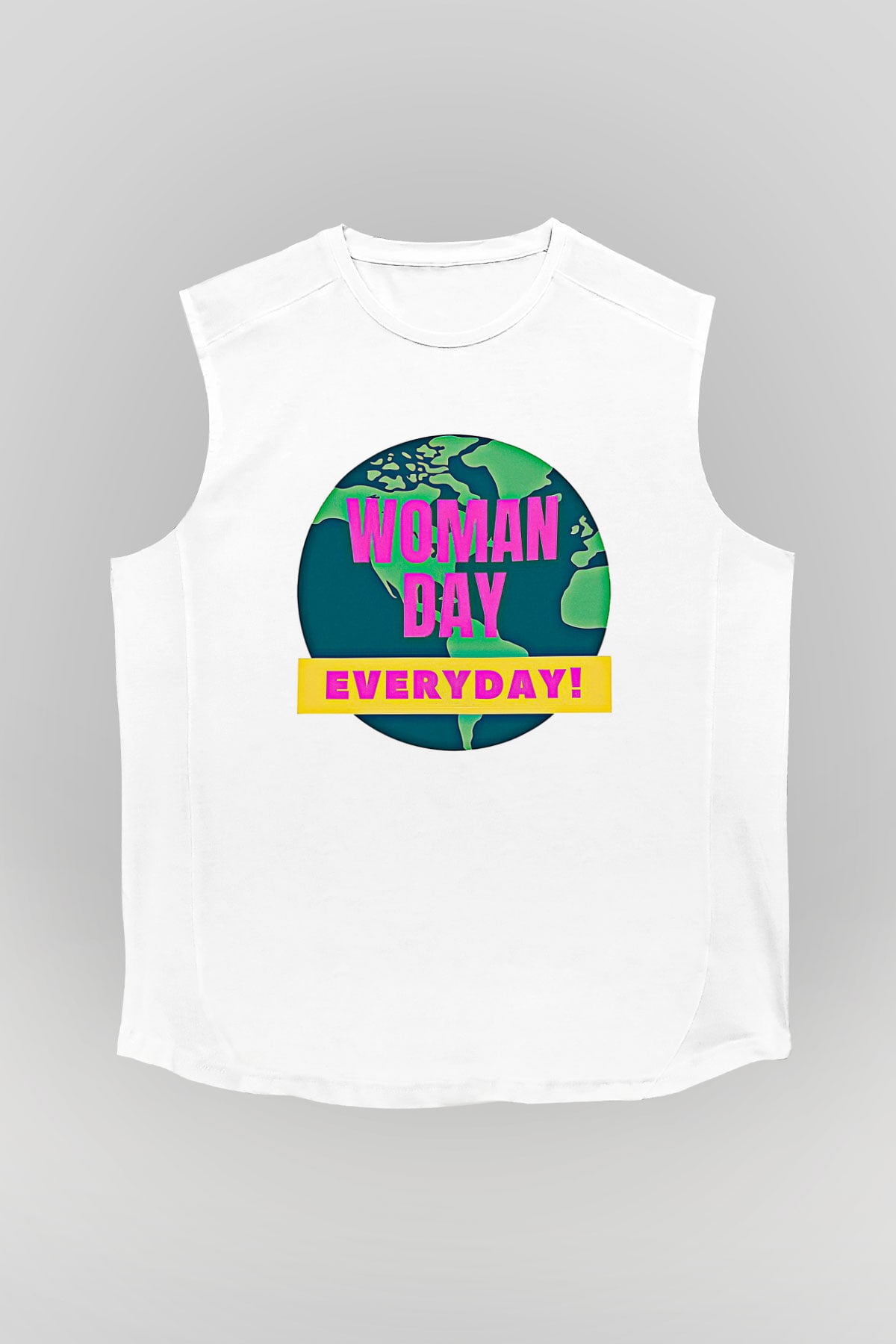 Kadınlar Günü Baskılı Beyaz Unisex Kolsuz Tişört - Tshirt