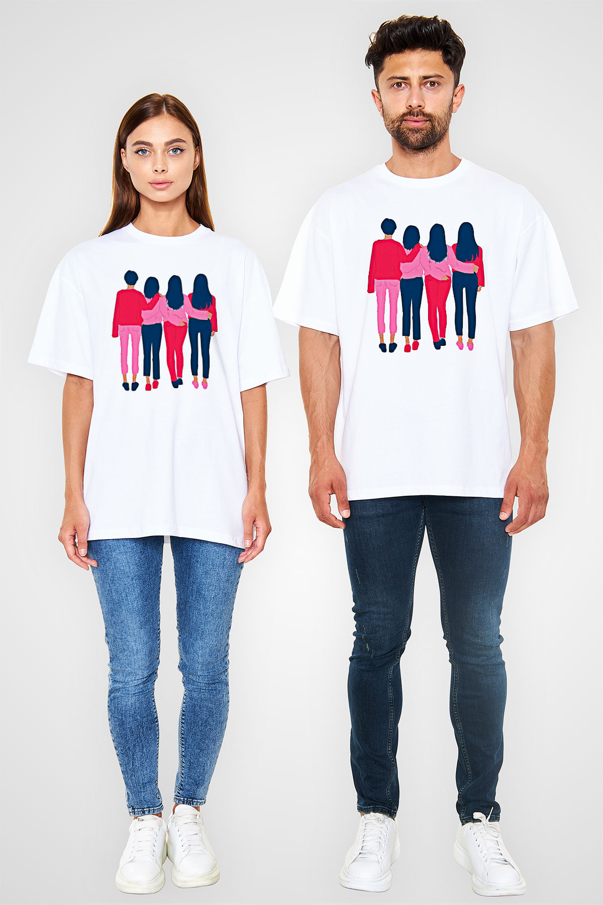 Kadınlar Günü Baskılı Beyaz Unisex Oversize Tişört - Tshirt