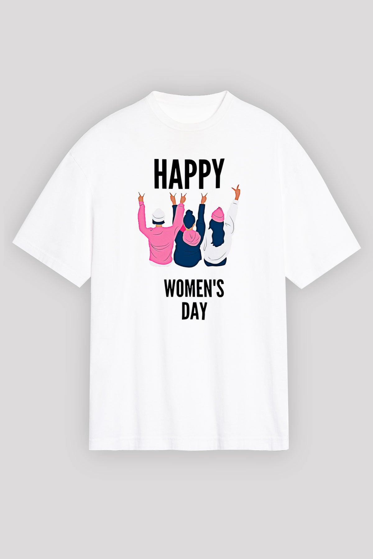 Kadınlar Günü Baskılı Beyaz Unisex Oversize Tişört - Tshirt