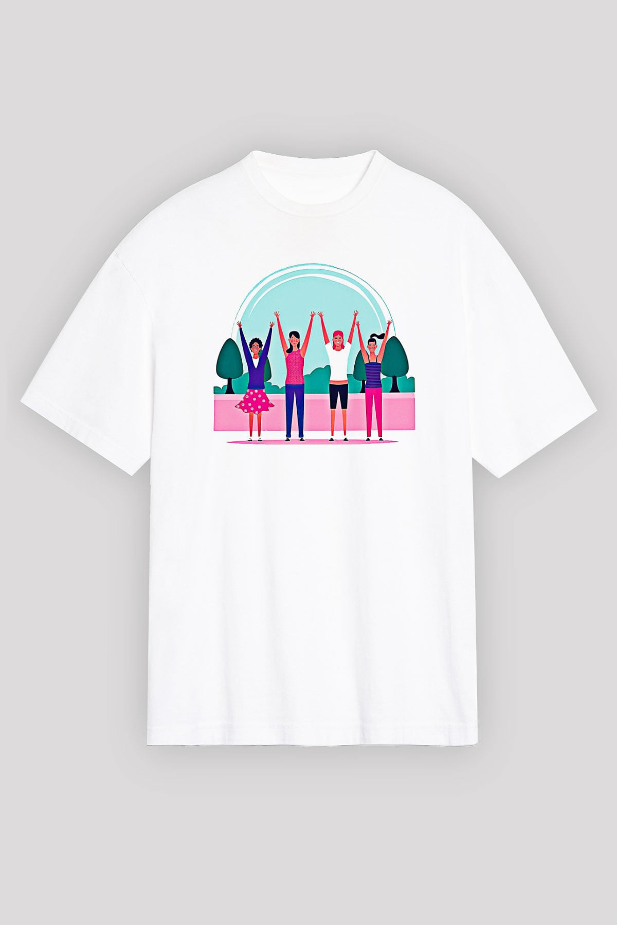Kadınlar Günü Baskılı Beyaz Unisex Oversize Tişört - Tshirt