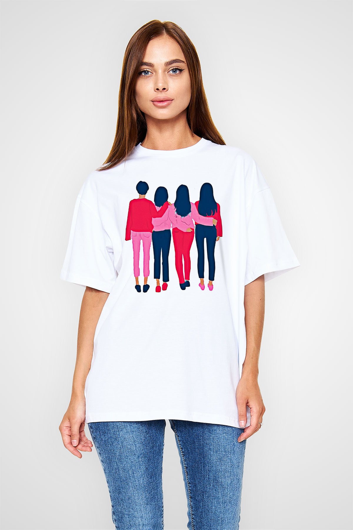 Kadınlar Günü Baskılı Beyaz Unisex Oversize Tişört - Tshirt