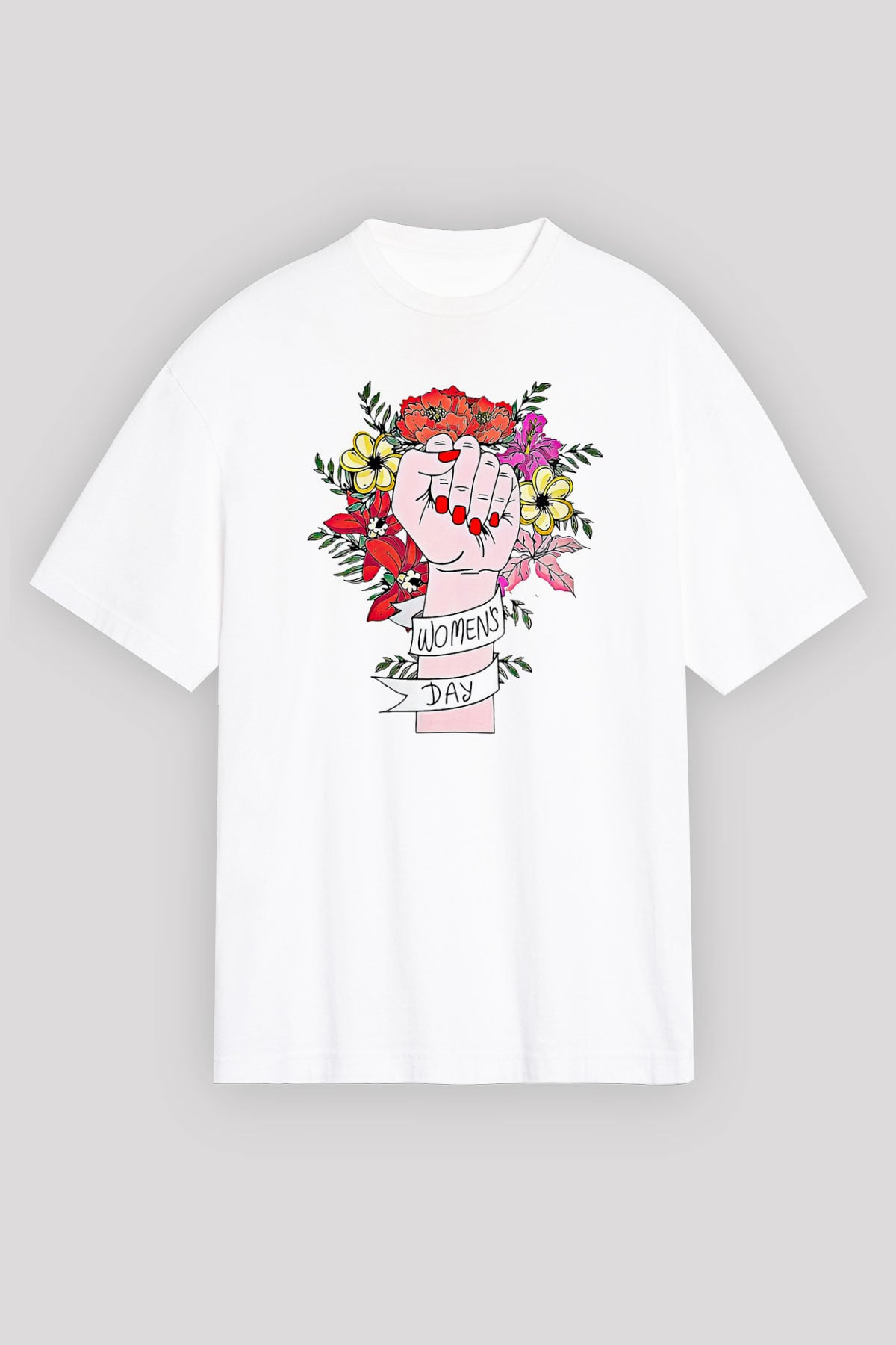 Kadınlar Günü Baskılı Beyaz Unisex Oversize Tişört - Tshirt