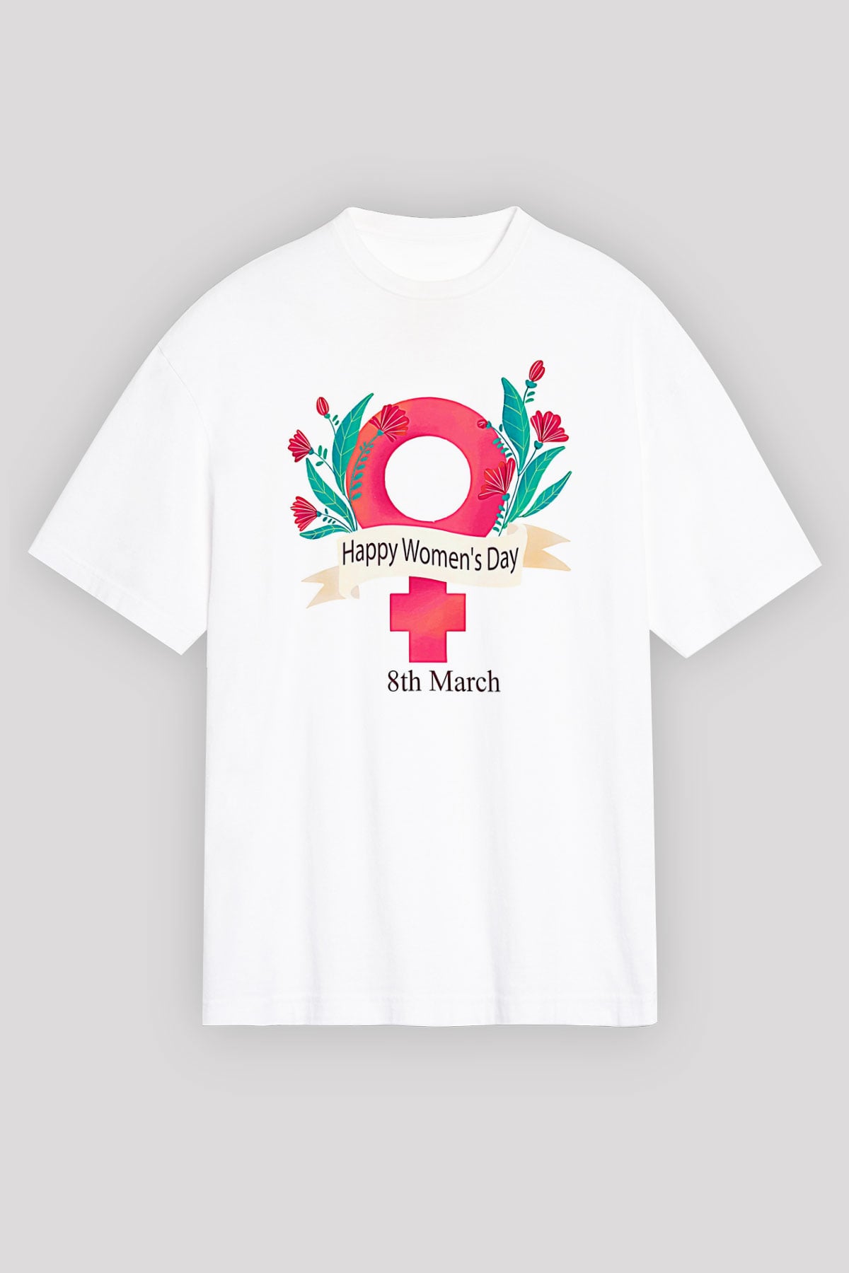 Kadınlar Günü Baskılı Beyaz Unisex Oversize Tişört - Tshirt