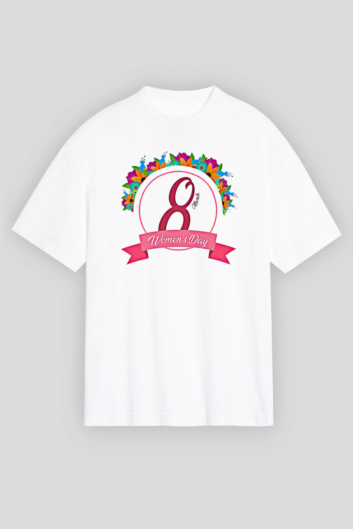Kadınlar Günü Baskılı Beyaz Unisex Oversize Tişört - Tshirt