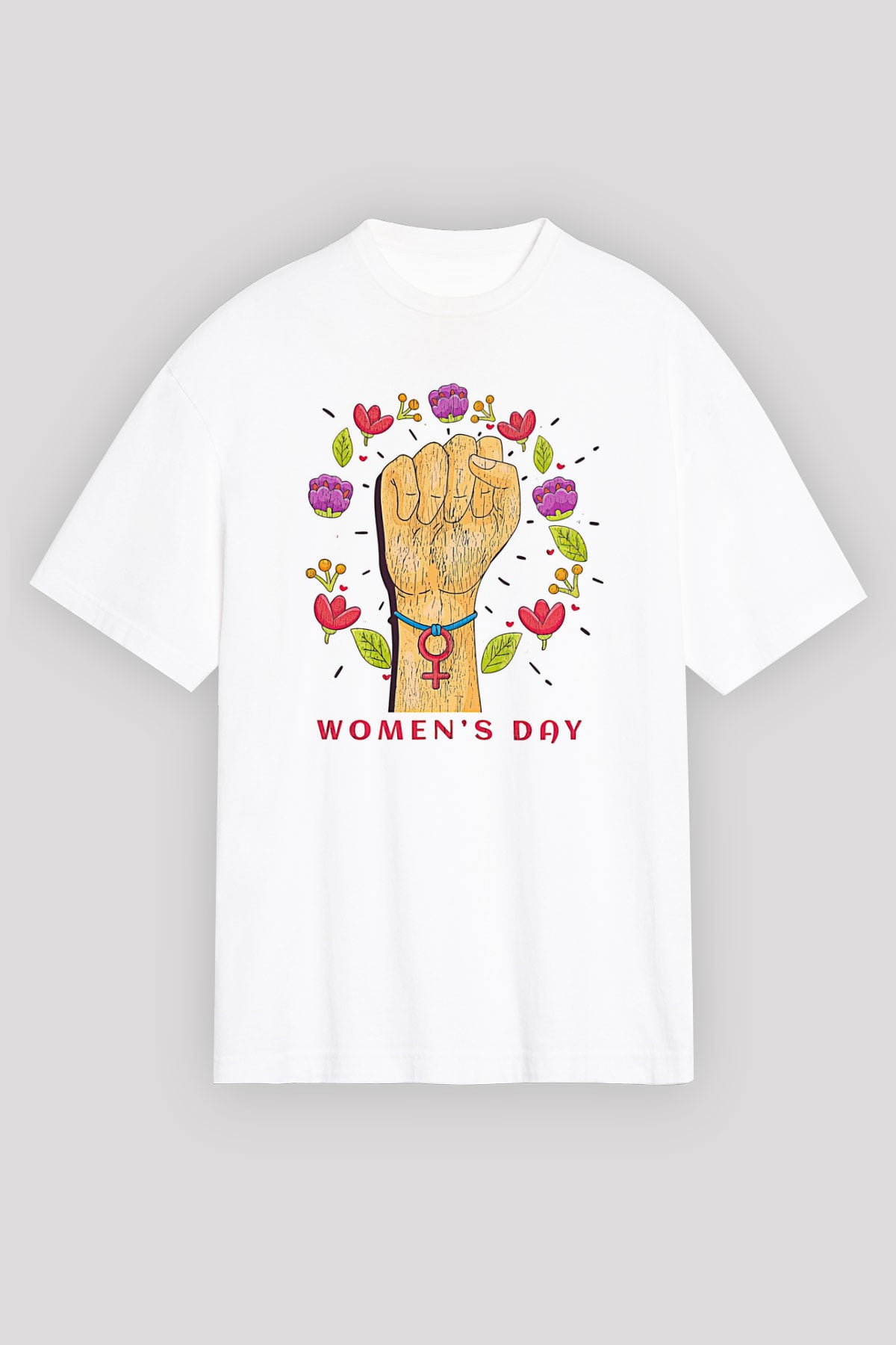 Kadınlar Günü Baskılı Beyaz Unisex Oversize Tişört - Tshirt