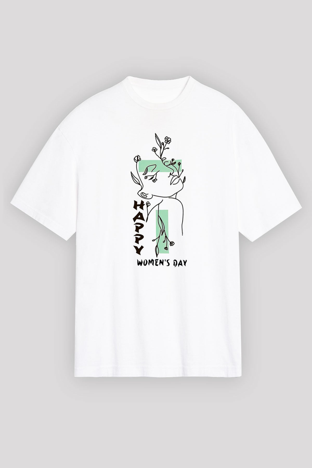 Kadınlar Günü Baskılı Beyaz Unisex Oversize Tişört - Tshirt