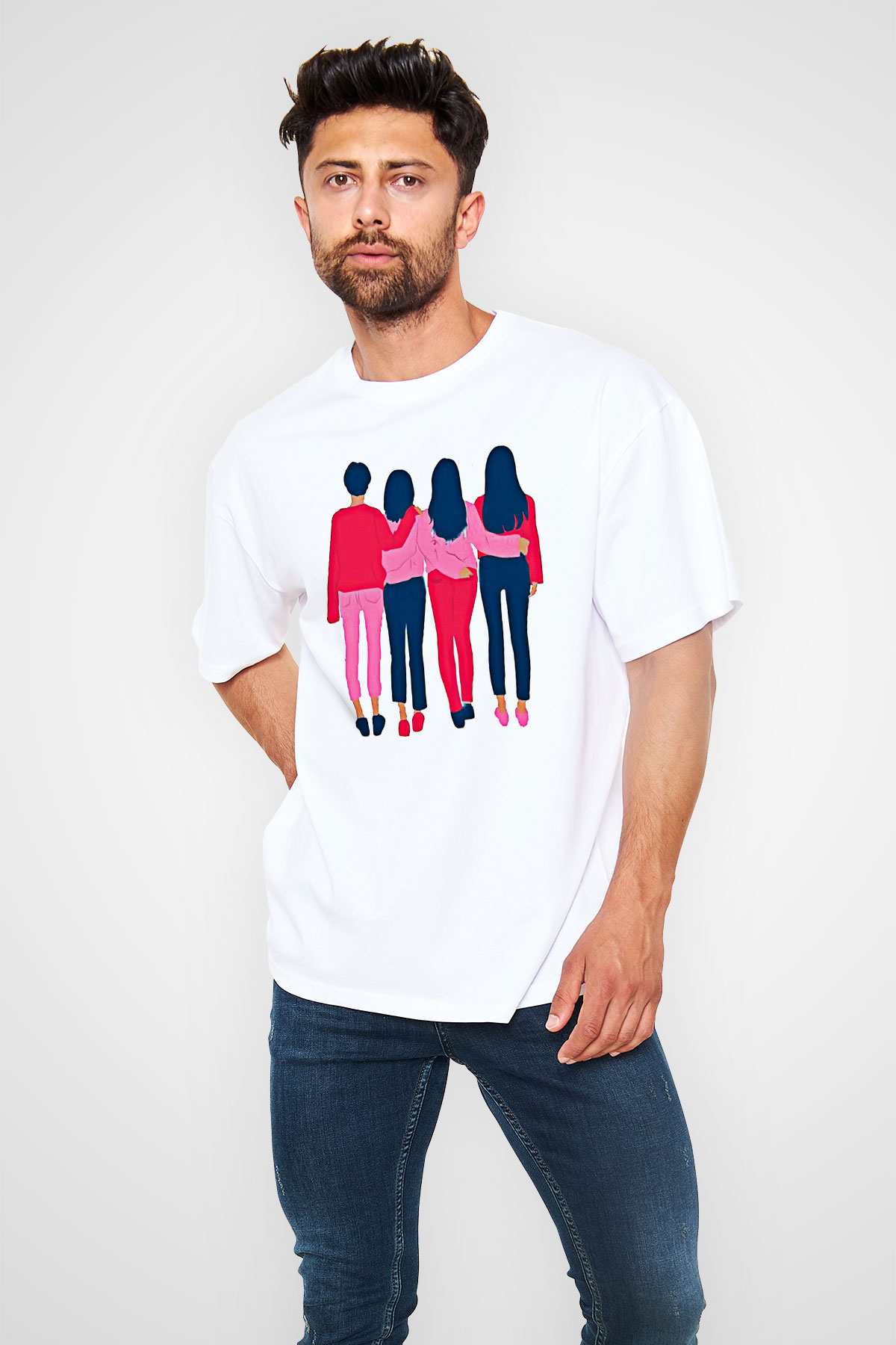 Kadınlar Günü Baskılı Beyaz Unisex Oversize Tişört - Tshirt