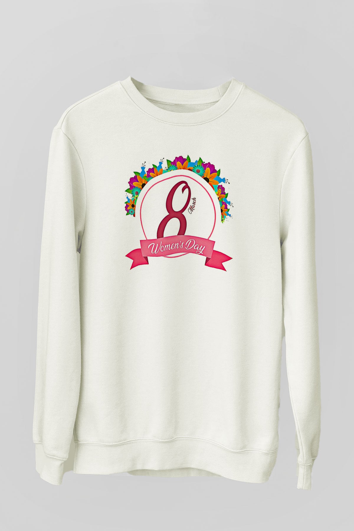 Kadınlar Günü Baskılı Beyaz Unisex Sweatshirt
