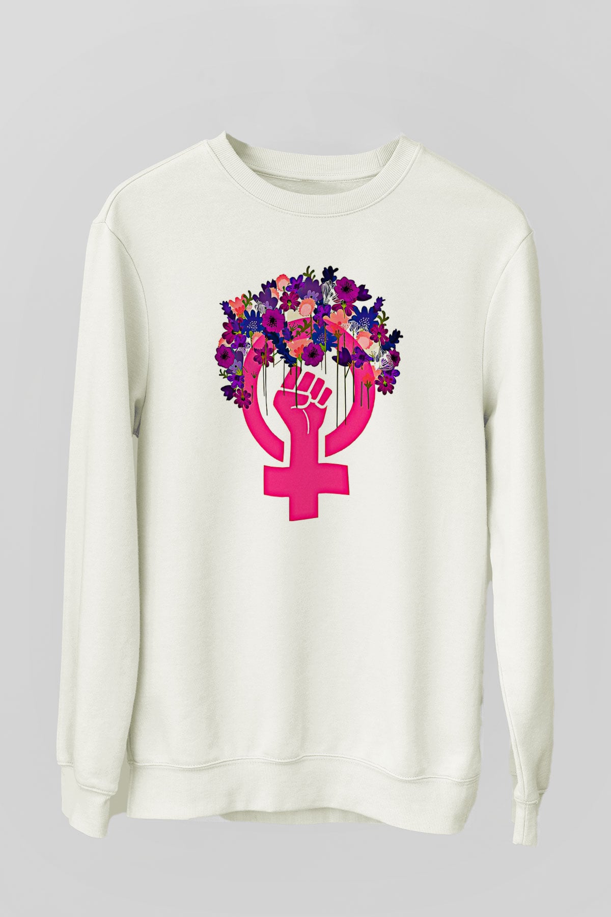 Kadınlar Günü Baskılı Beyaz Unisex Sweatshirt