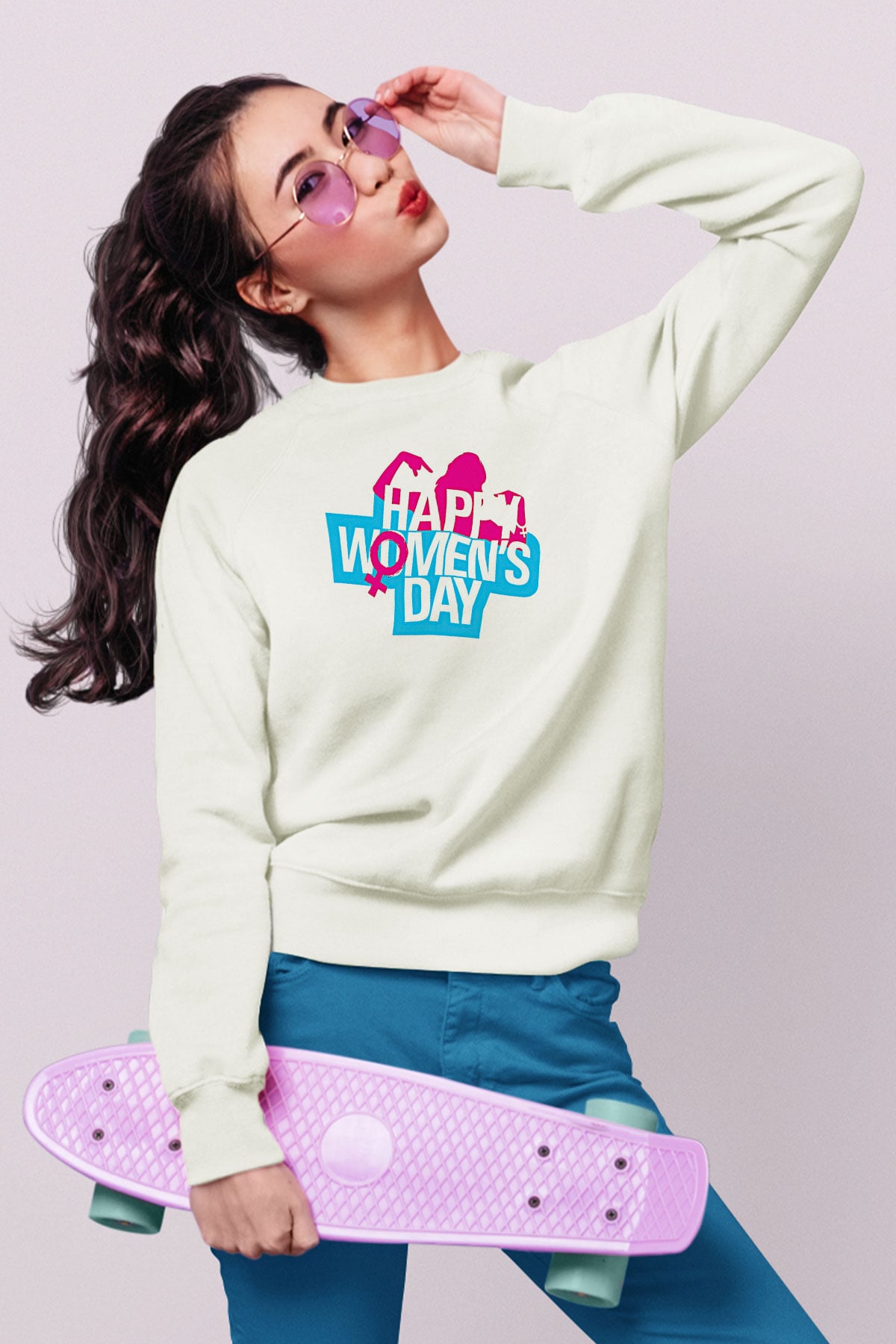 Kadınlar Günü Baskılı Beyaz Unisex Sweatshirt
