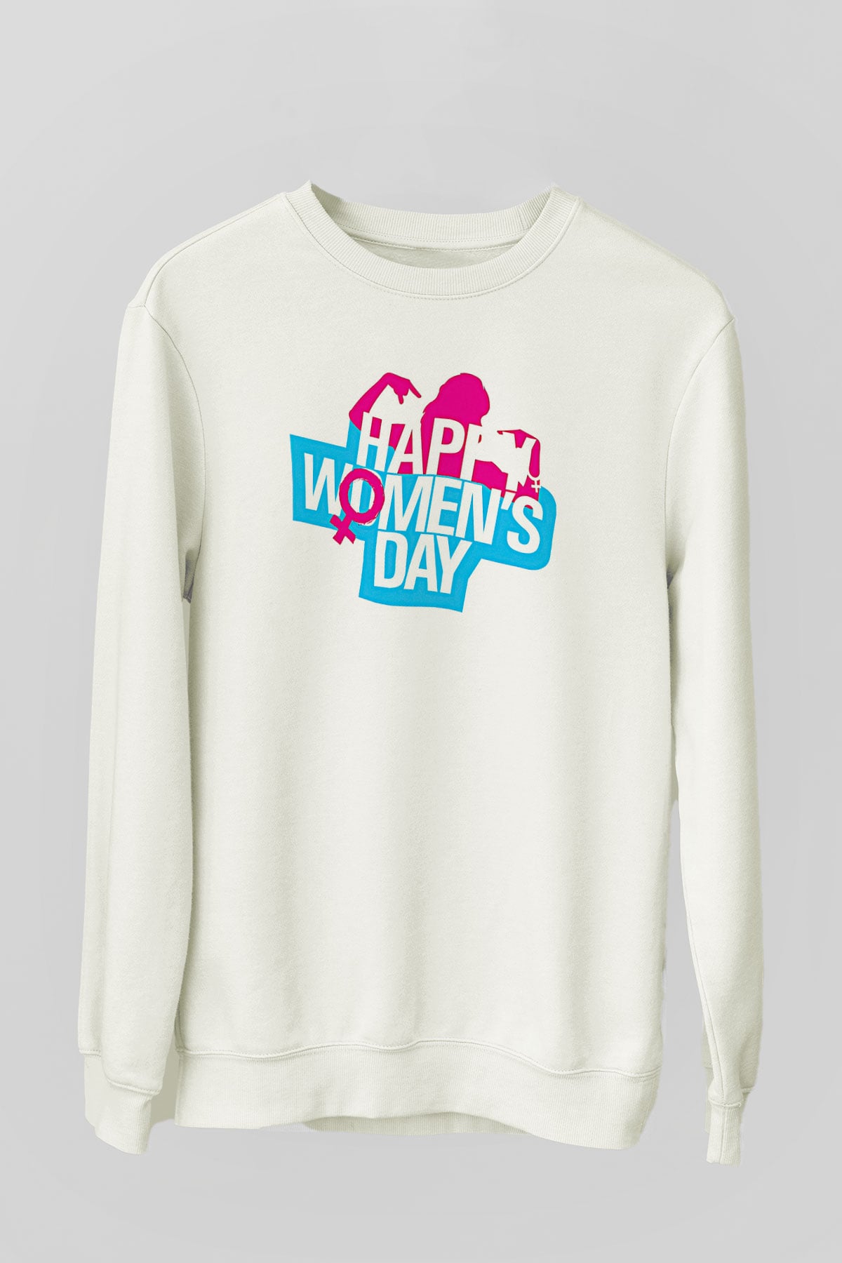 Kadınlar Günü Baskılı Beyaz Unisex Sweatshirt