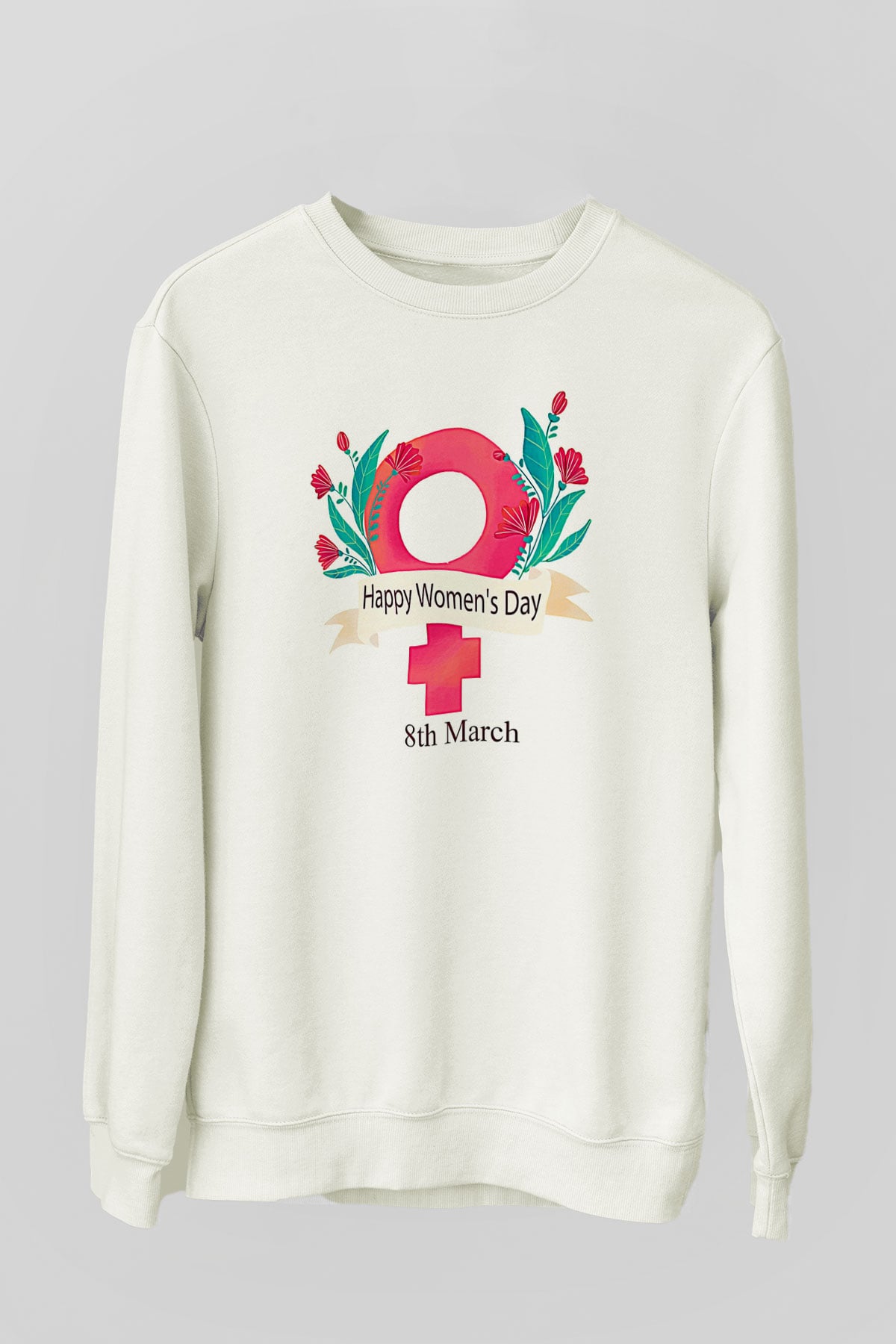 Kadınlar Günü Baskılı Beyaz Unisex Sweatshirt