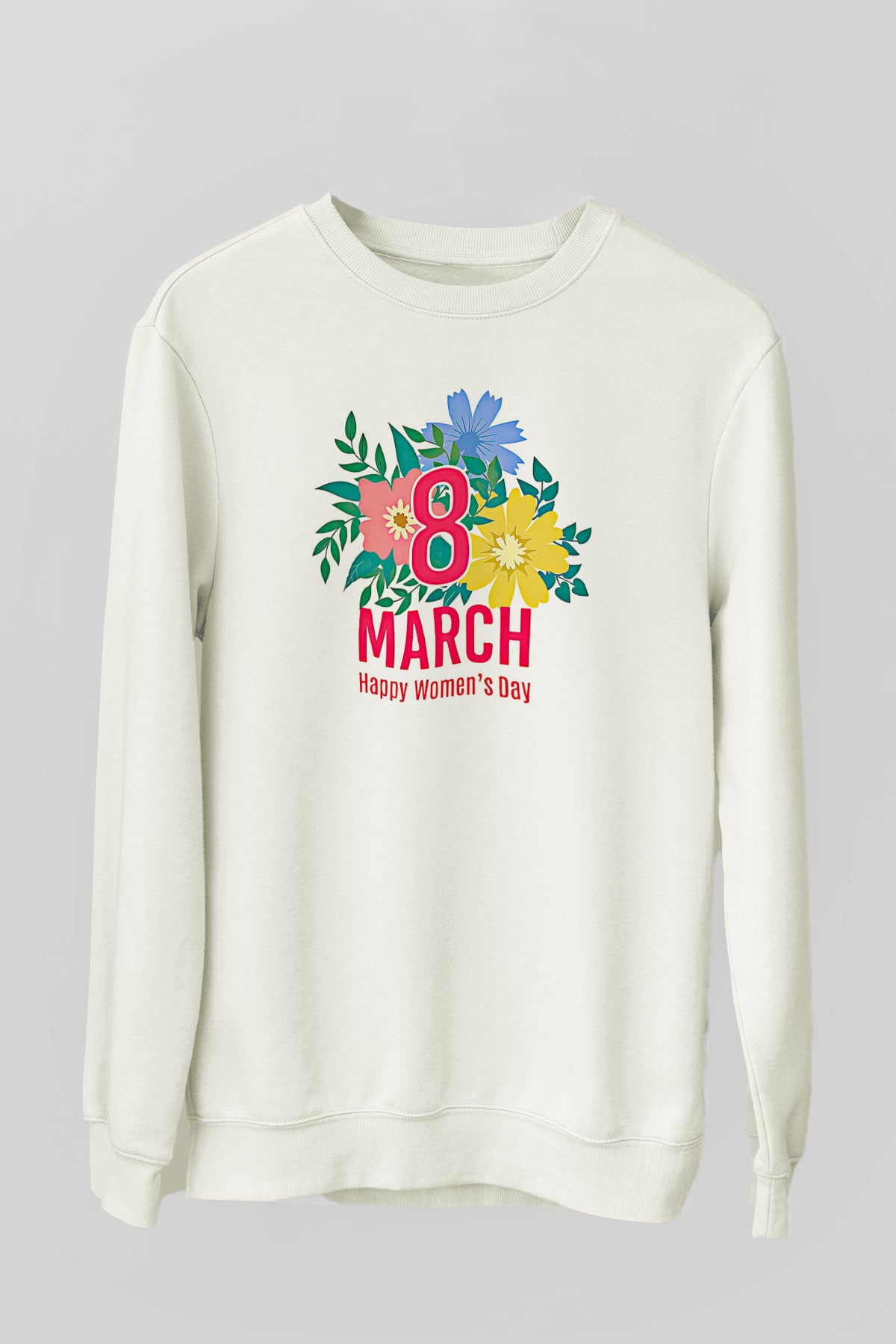 Kadınlar Günü Baskılı Beyaz Unisex Sweatshirt